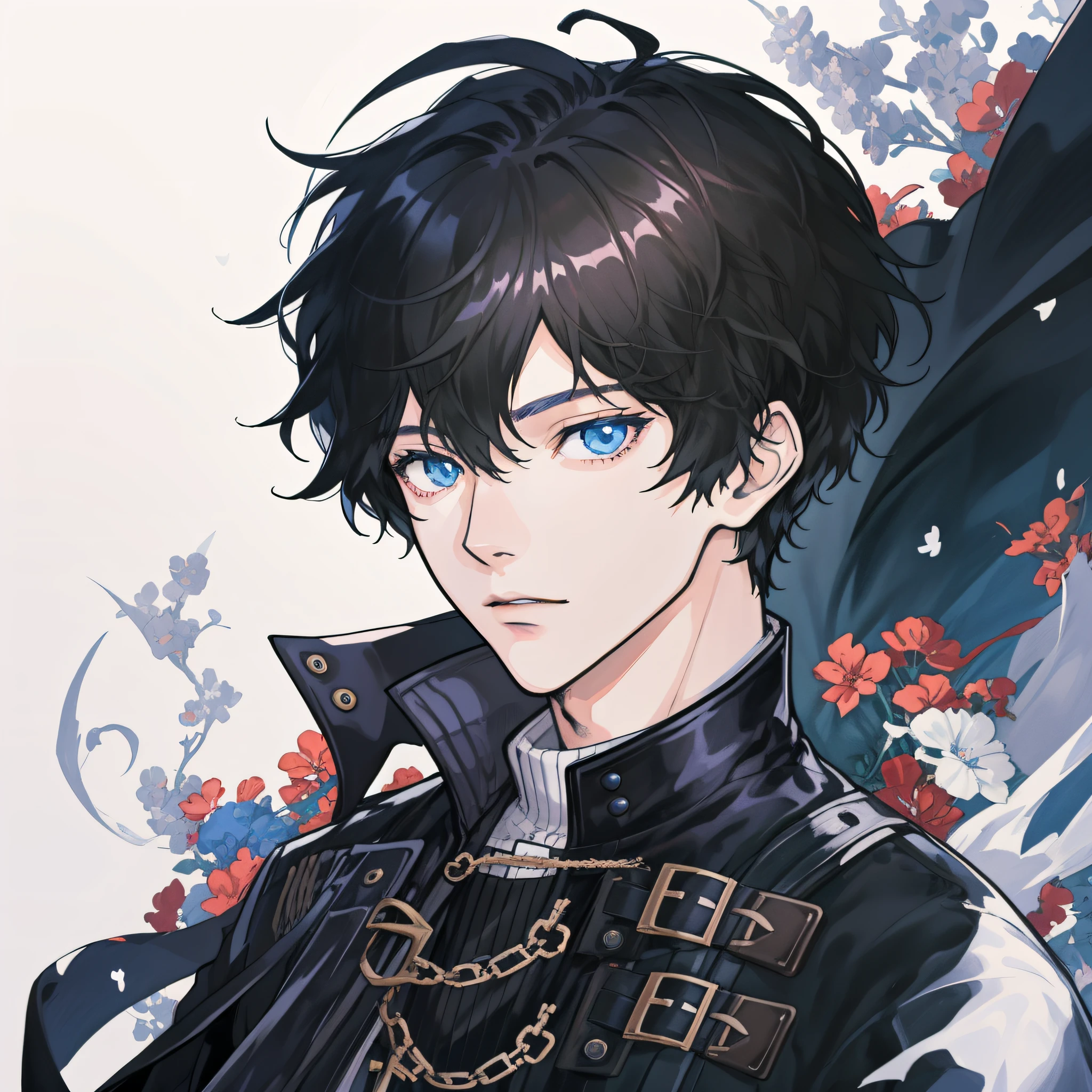 anime boy with black hair and blue eyes in a black jacket, persona 5 art style wlop, highly detailed exquisite fanart, by Yang J, tall anime guy with blue eyes, key anime art, by Kun Can, handsome guy in demon slayer art, detailed anime character art, male anime style, digital anime illustration, high quality fanart