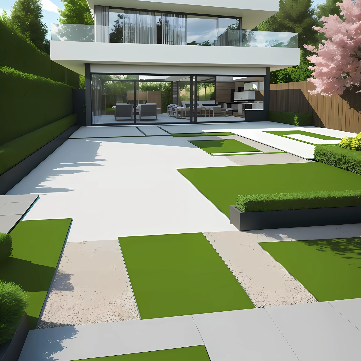 Landscape design is carried out in the area of ten meters long and three meters wide, realistic and fine --auto