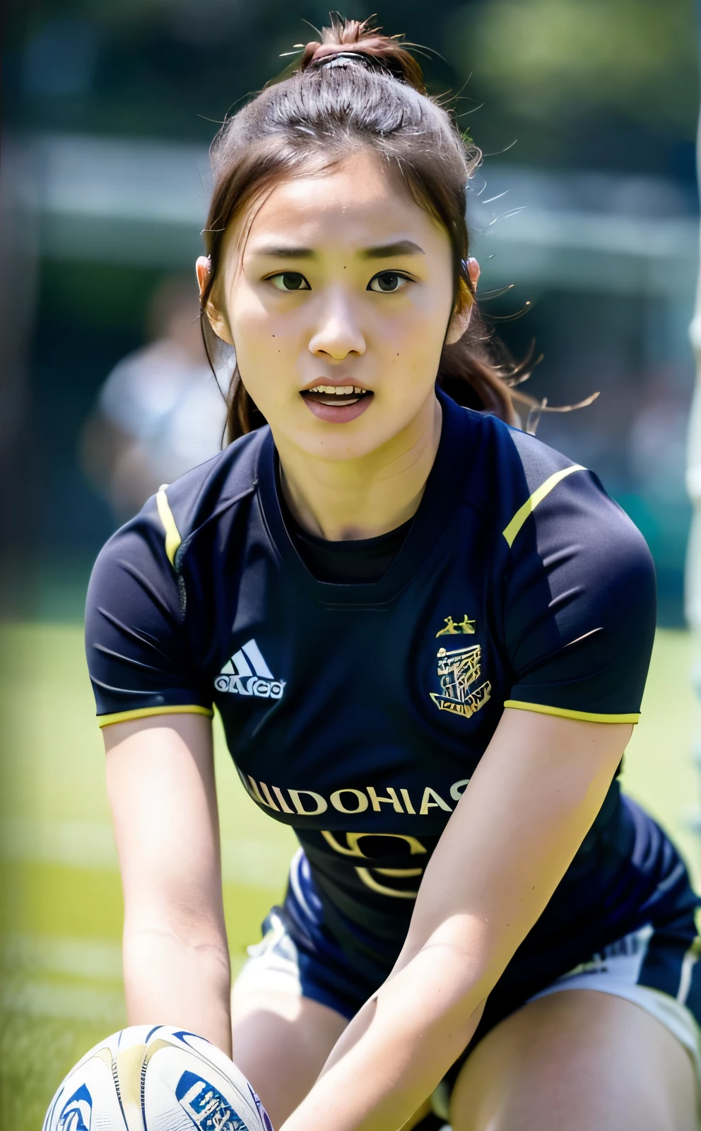 (8k, RAW photo, best quality, masterpiece: 1.2), (realistic, photorealistic: 1.37), (rugby: 1.4), beautiful Japan women, 1 person