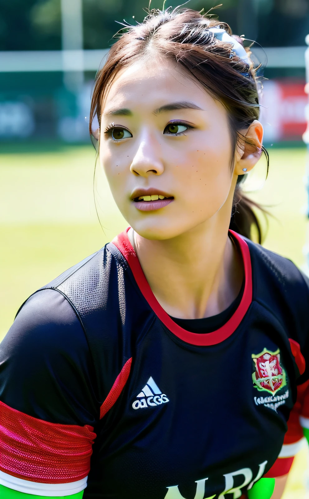 (8k, RAW photo, best quality, masterpiece: 1.2), (realistic, photorealistic: 1.37), (rugby: 1.4), beautiful Japan women, 1 person