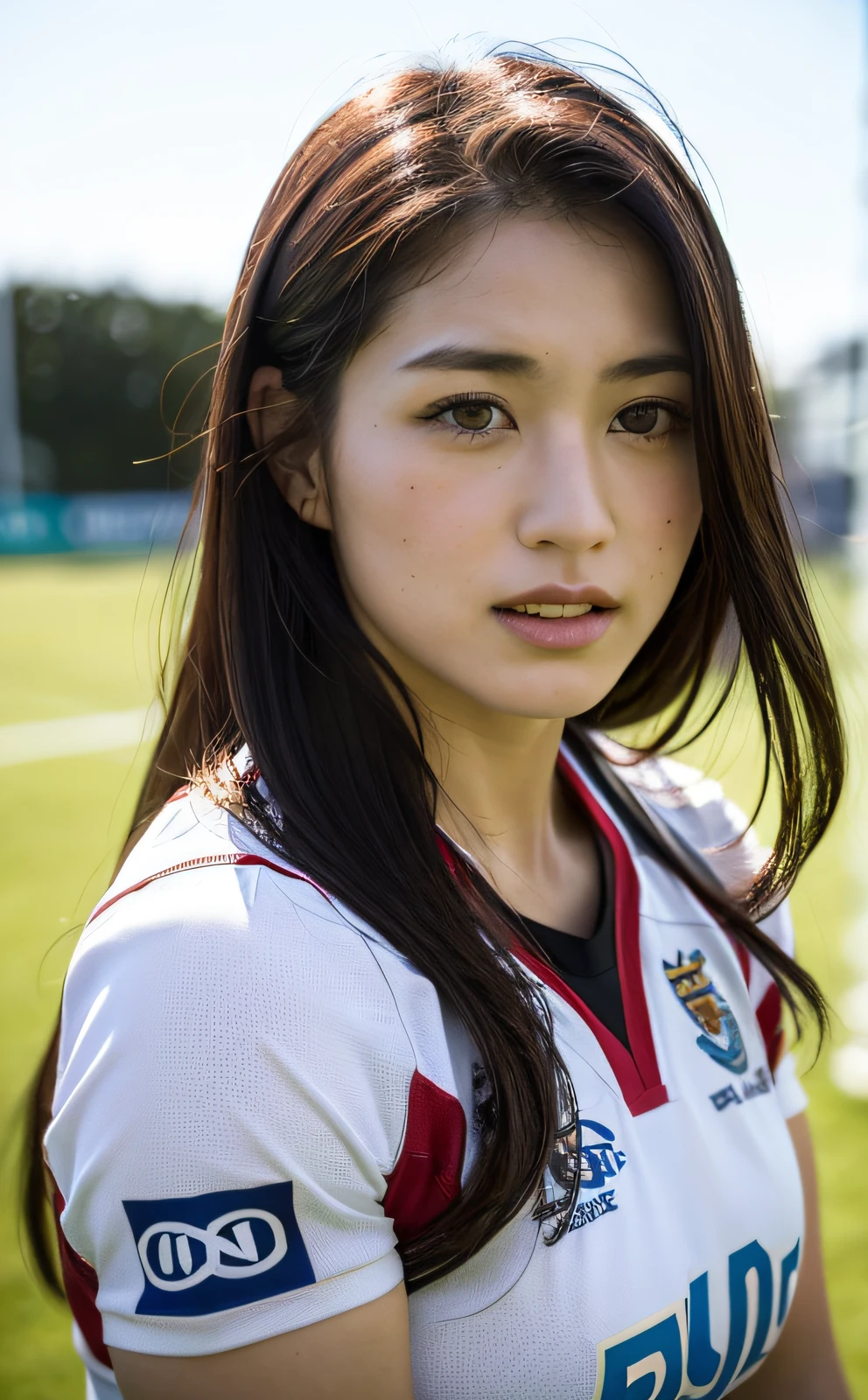 (8k, RAW photo, best quality, masterpiece: 1.2), (realistic, photorealistic: 1.37), (rugby: 1.4), beautiful Japan women, 1 person