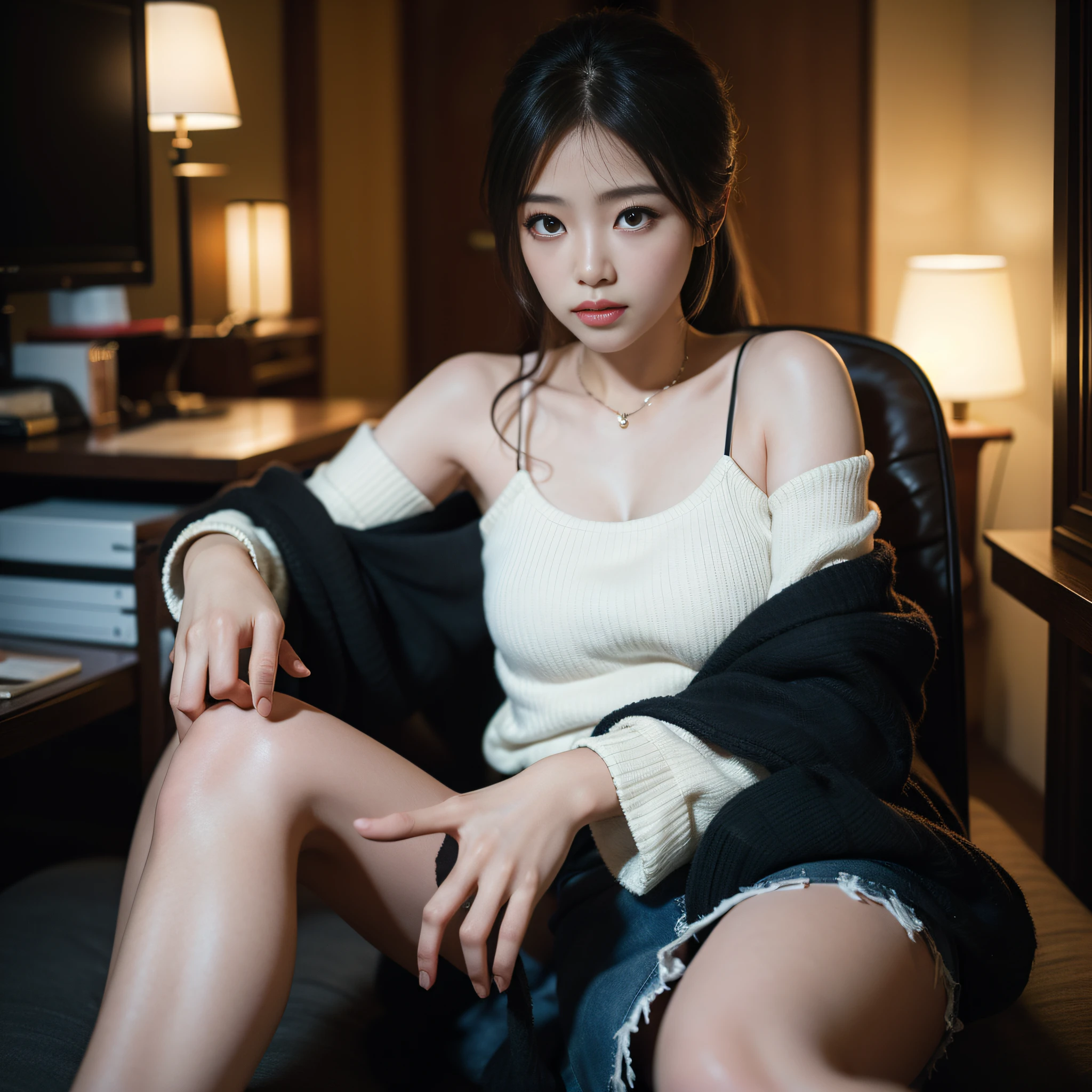 Top Quality, Masterpiece, Ultra High Resolution (Photorealistic as a Picture: 1.4), Beautiful Girl Face, Wearing Hot Pants, Japan Famous Actress, Very Beautiful, Cinematic, 35mm Lens, f/1.8, Accent Lighting, 8K