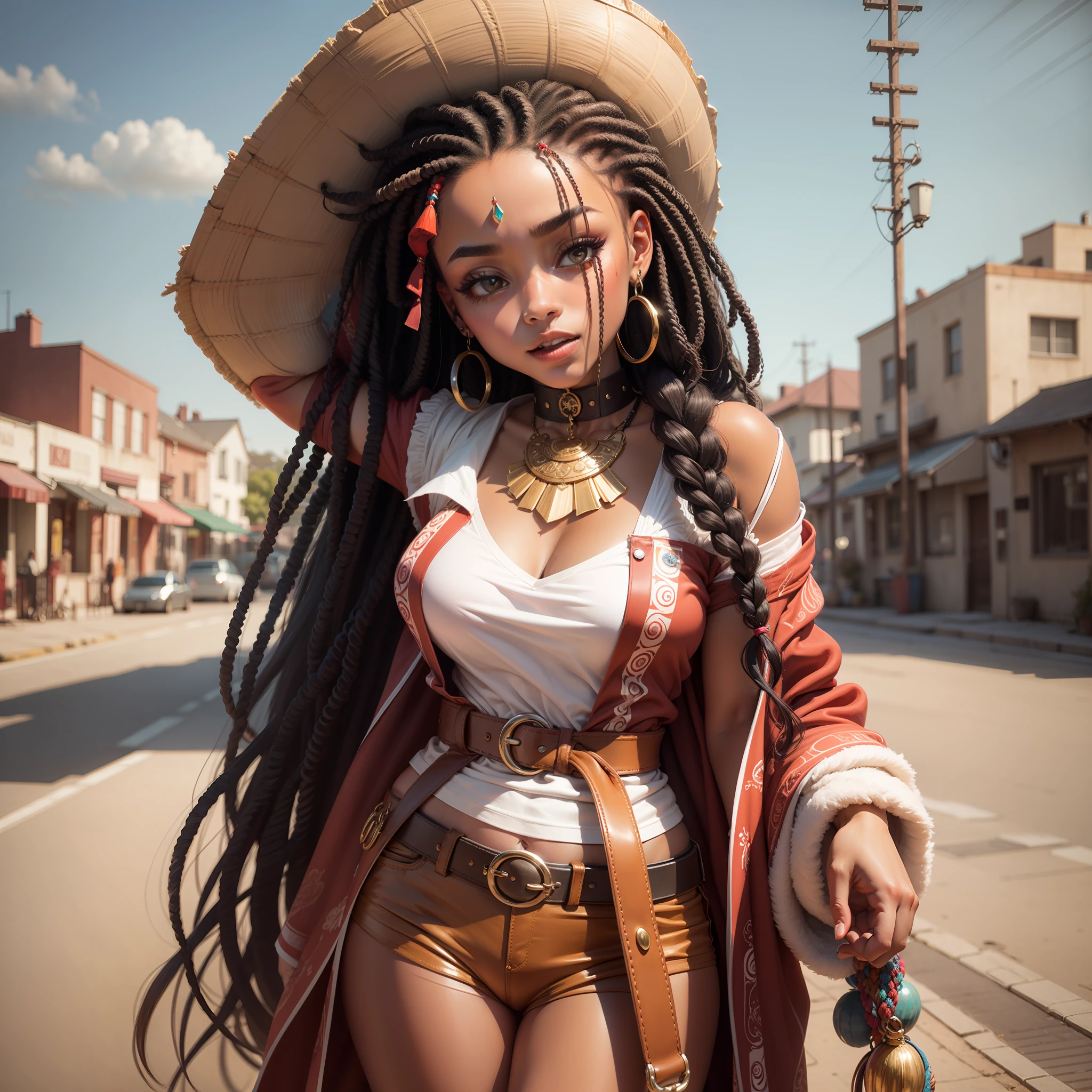 gypsy with Box braids and red belt
