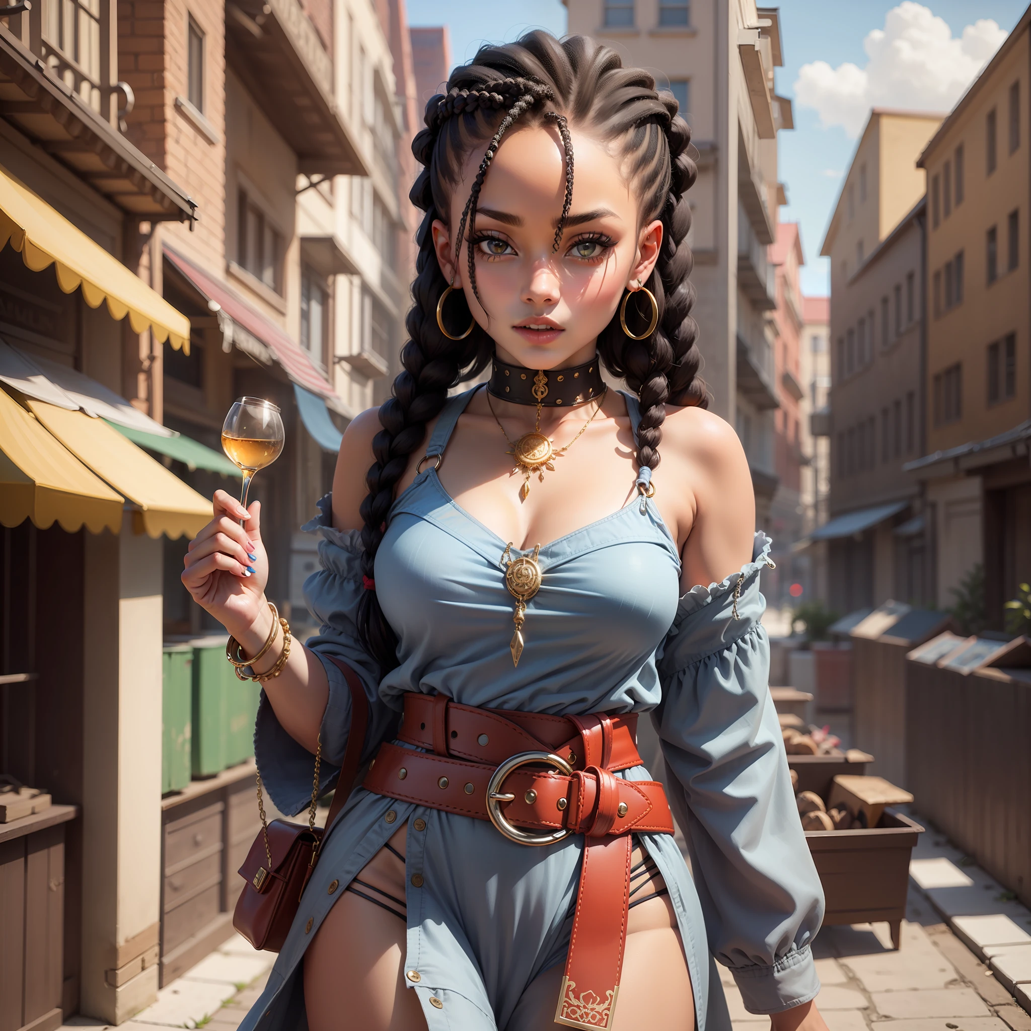 gypsy with Box braids and red belt
