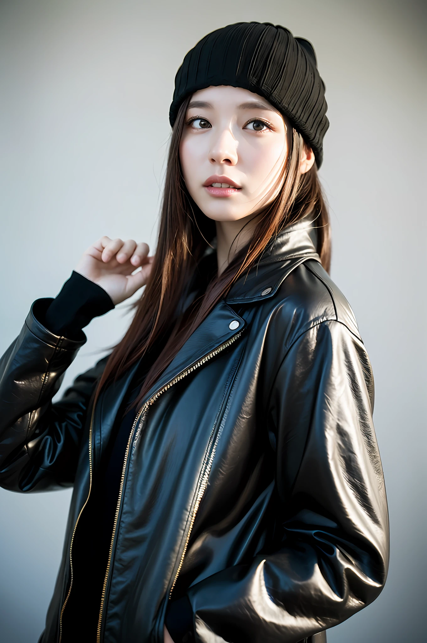 ( (8K:1.27), Best Quality, Masterpiece, Ultra High Resolution:1.2) Photo Beautiful Japanese Woman (Beauty:1.1) (Sci-Fi Female Warrior:1.1) Space Warrior, (Beanie:1.61) (Short skirt:1.21) Gregg Rutkowski and Alphonse Mucha designed intricate elegance, fantasy, detail, geometry, gradient lighting