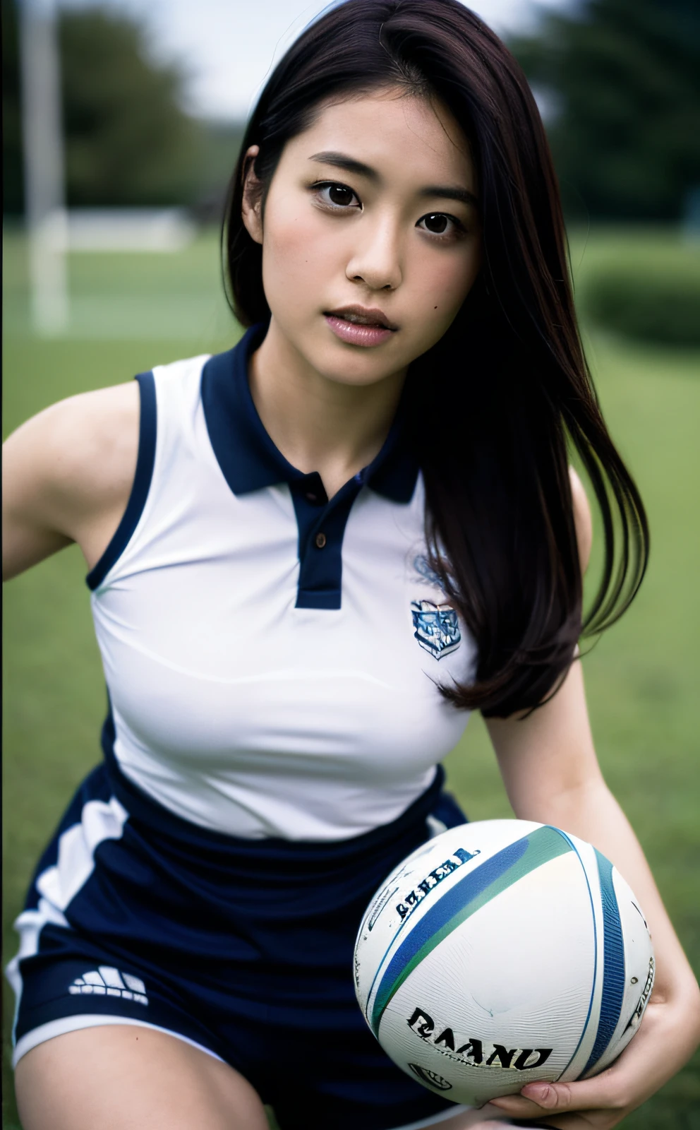 rugby, beautiful Japan woman, Hasselblad camera, RAW photography, (Real: 1.3), (Beautiful and attractive: 1.4)