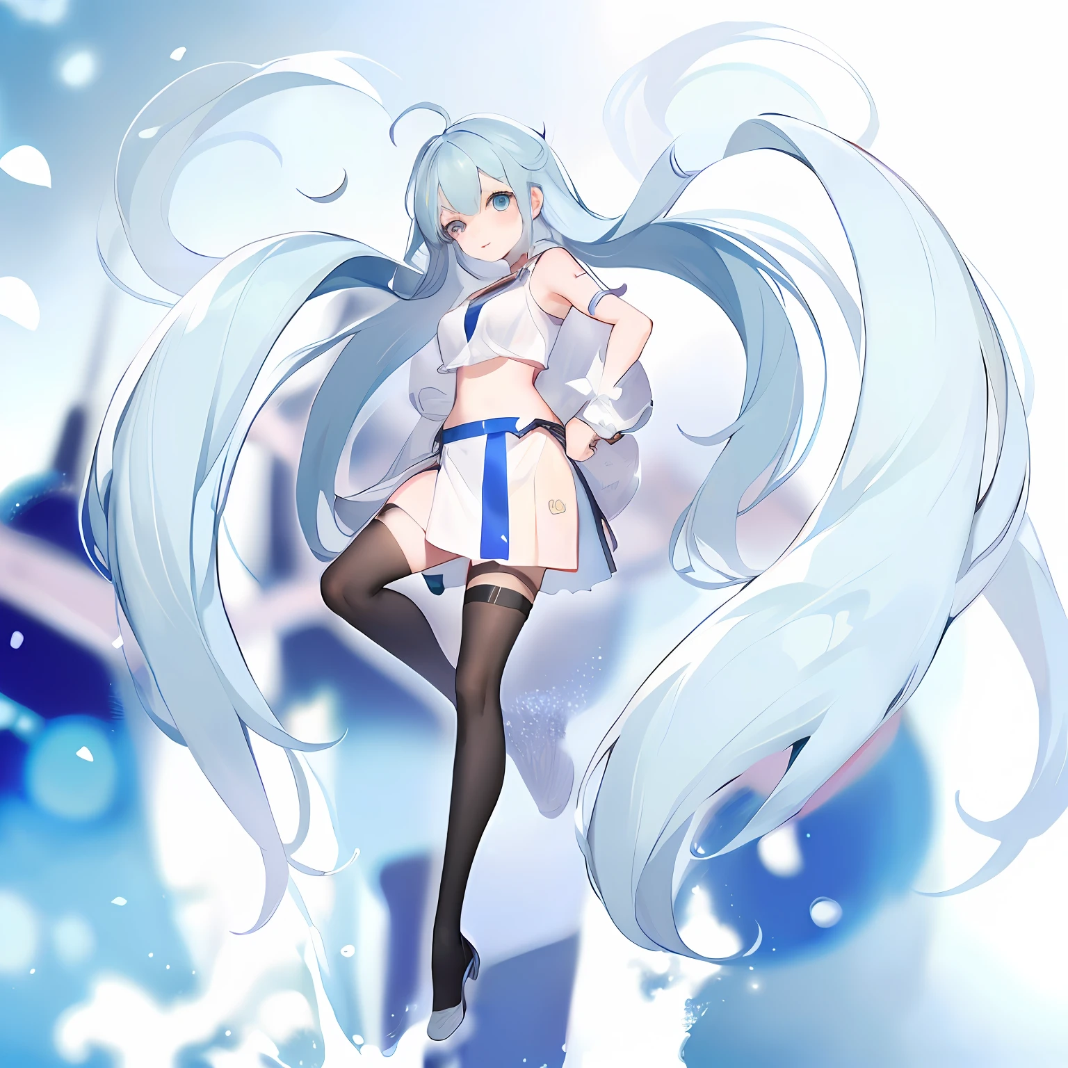 anime girl with long white hair and blue dress posing, miku, hatsune miku, anime moe artstyle, azur lane style, mikudayo, digital art on pixiv, vocaloid, splash art anime loli, nightcore, top rated on pixiv, anime style 4 k, portrait of hatsune miku, from the azur lane videogame