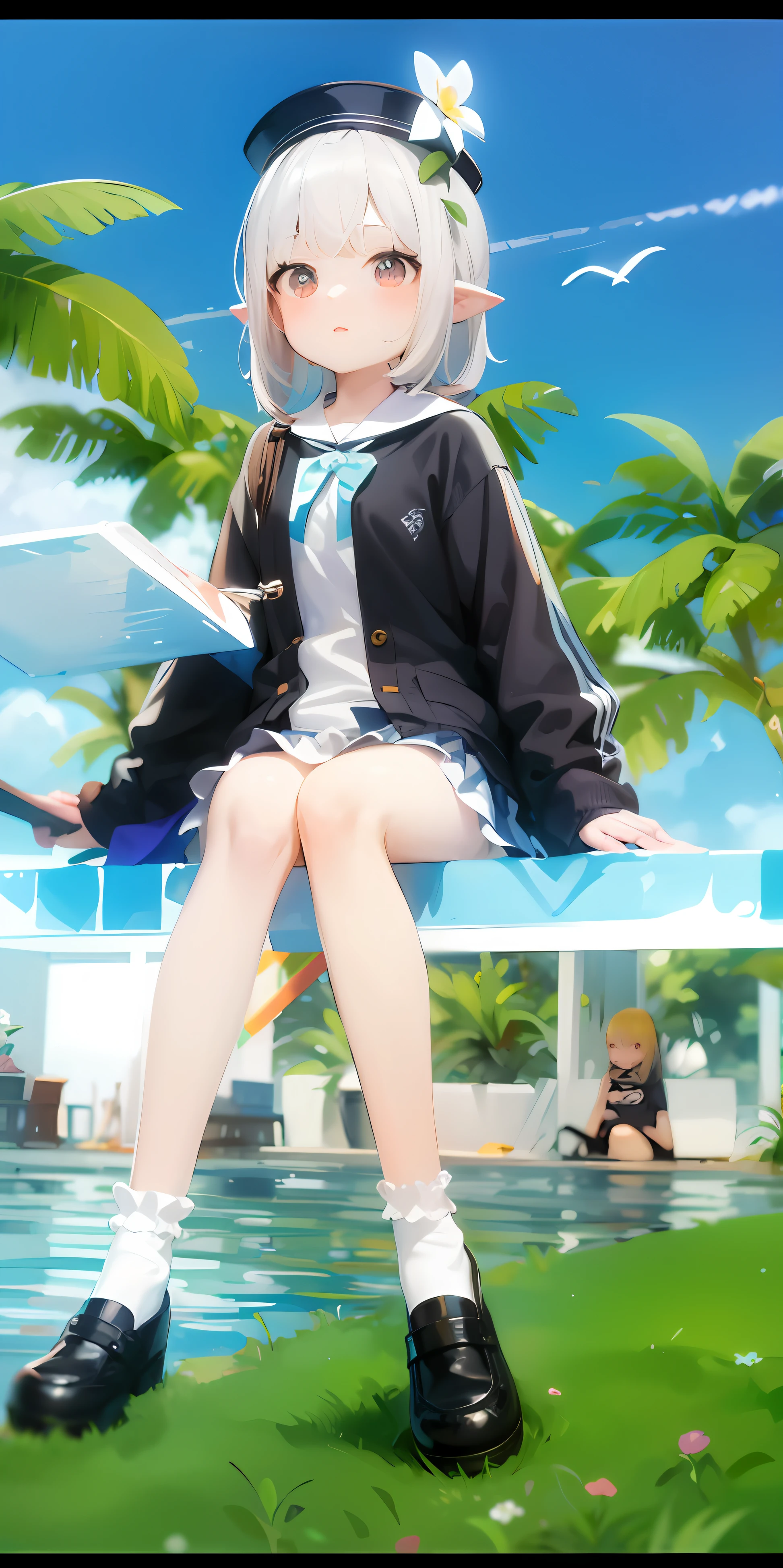 White lace socks, half shoes off, cute, anime girl