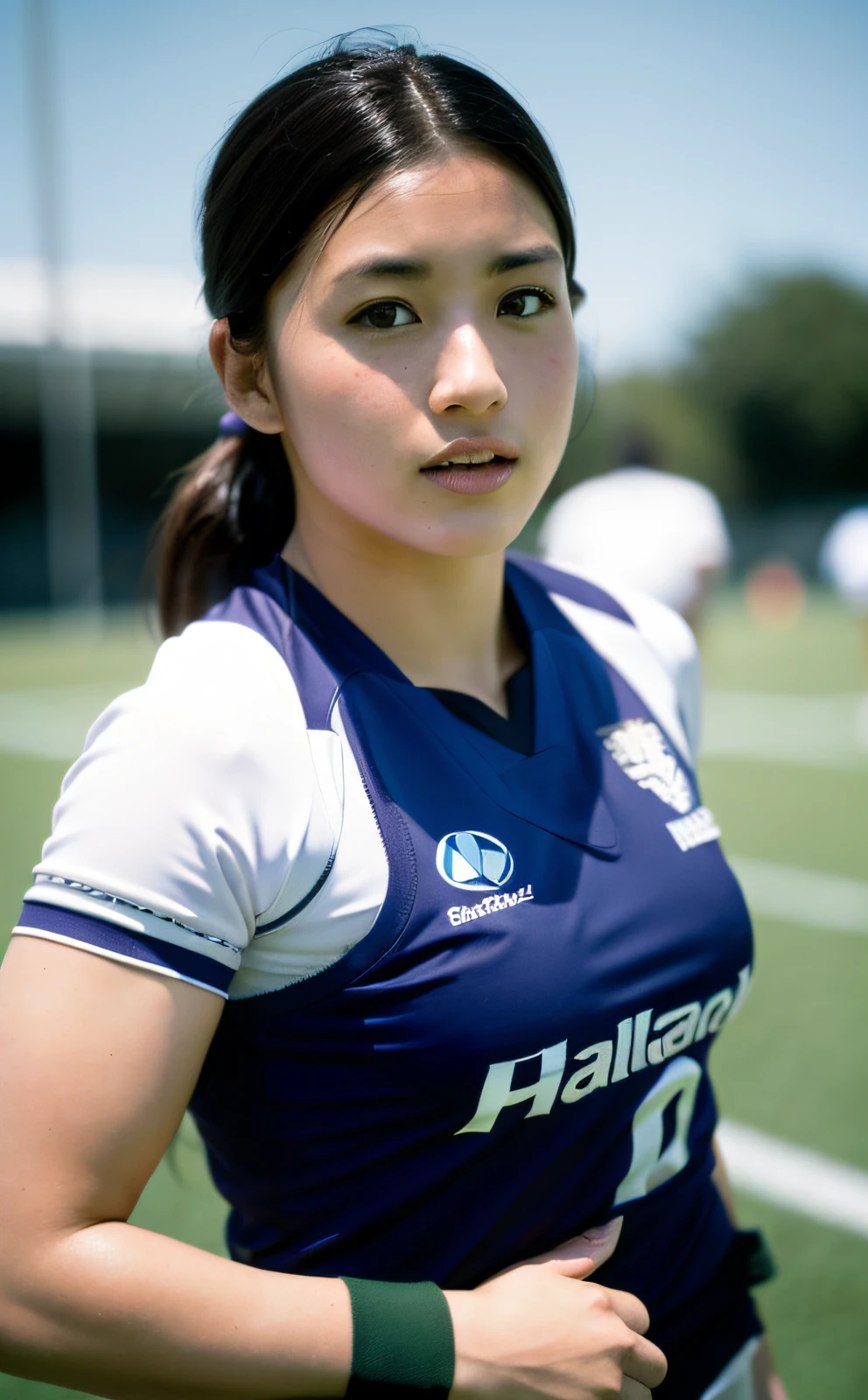 rugby, beautiful Japan woman, Hasselblad camera, RAW photography, (Real: 1.3), (Beautiful and attractive: 1.4)