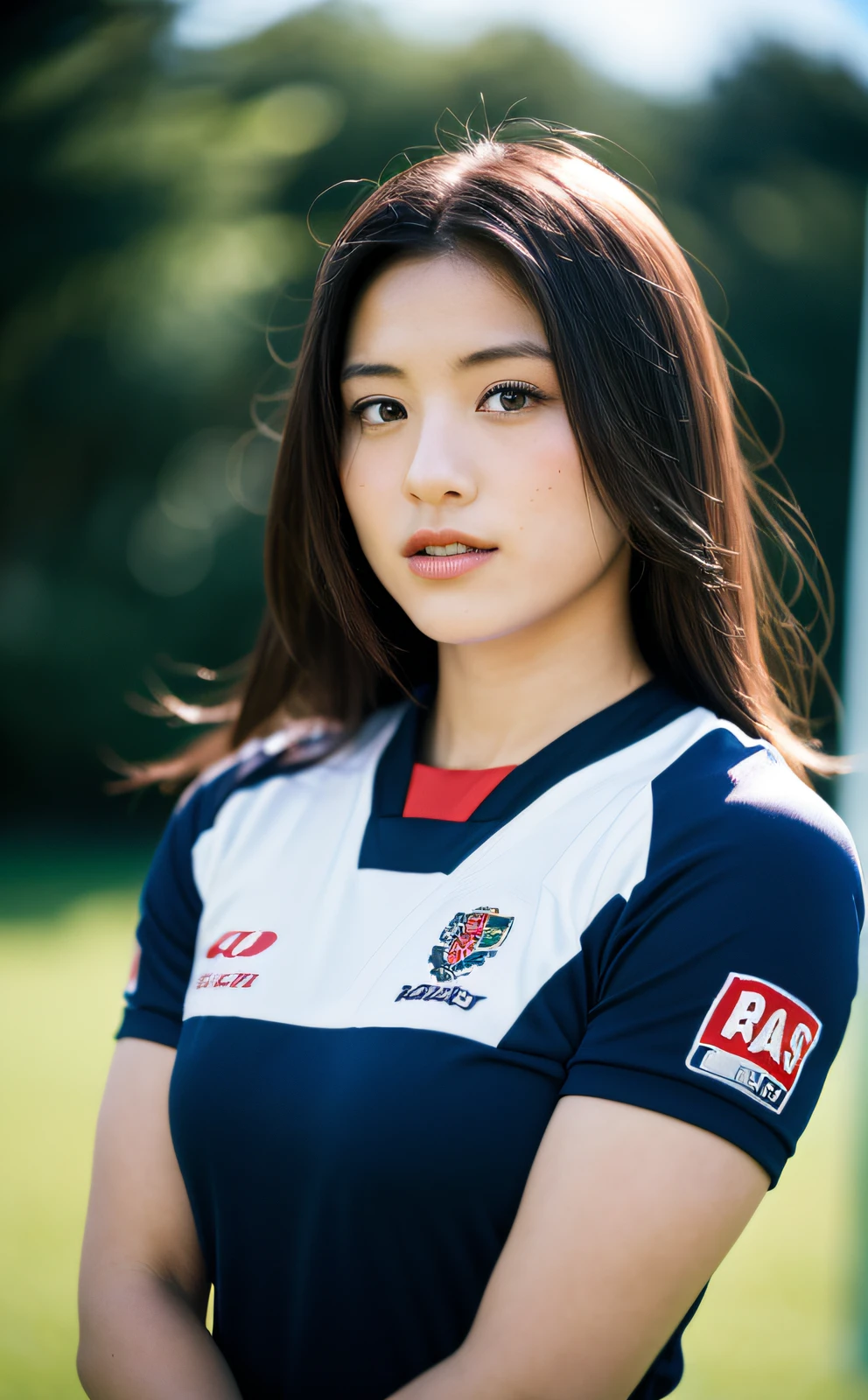 rugby, beautiful Japan woman, Hasselblad camera, RAW photography, (Real: 1.3), (Beautiful and attractive: 1.4)