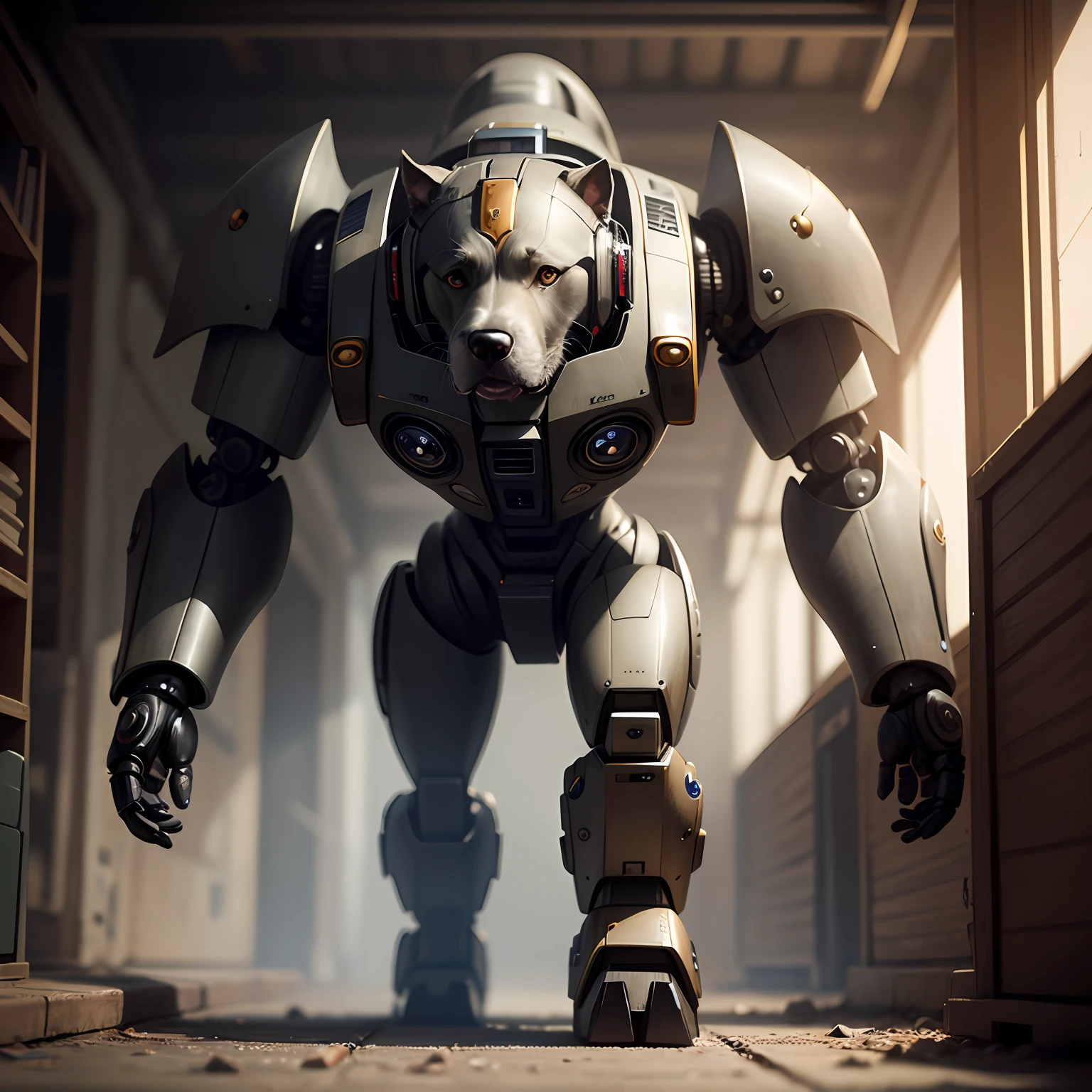 android dog, metallic body, mecha, darkfantasy, robot, ultrarealistic, 8k --auto