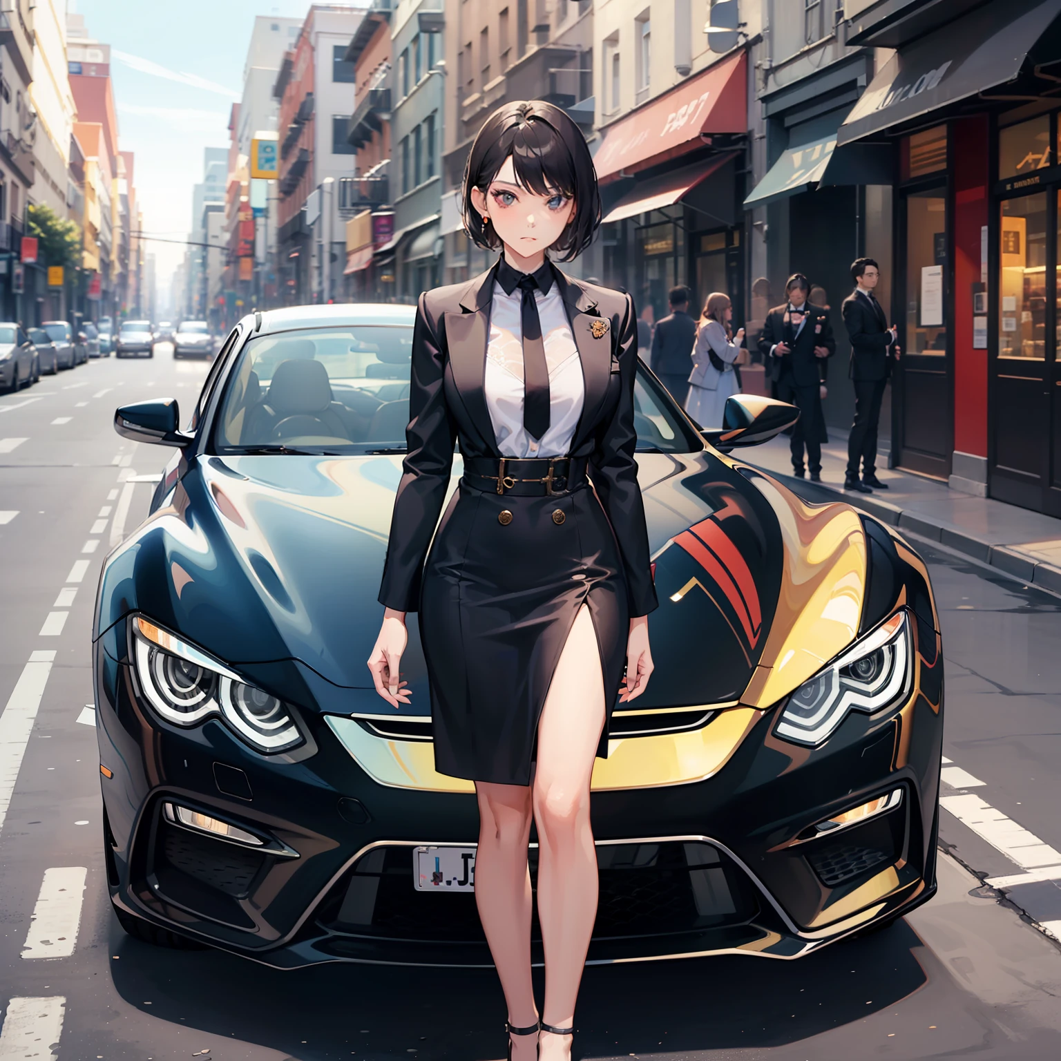 (A woman in fancy clothes 1.8)
(Standing in front of a luxury car 1.9)