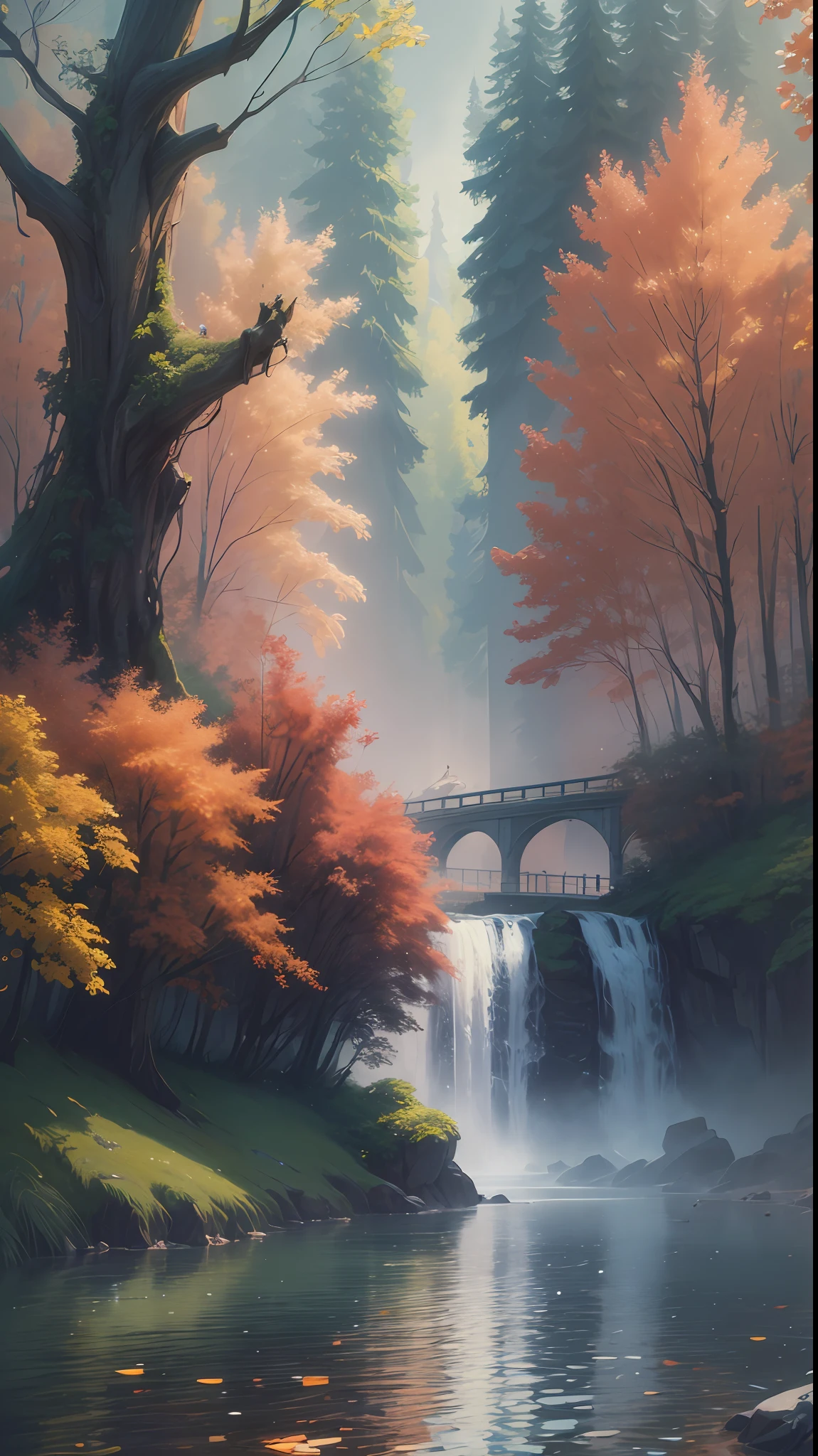 Night scene, unicorn drinking water by the river in the forest, unicorn close-up, white all over, face sideways, national tide works, magnificent atmosphere, ancient Chinese architectural complex, photo realism, film lighting, volume lighting, split lighting shooting in a dark atmosphere