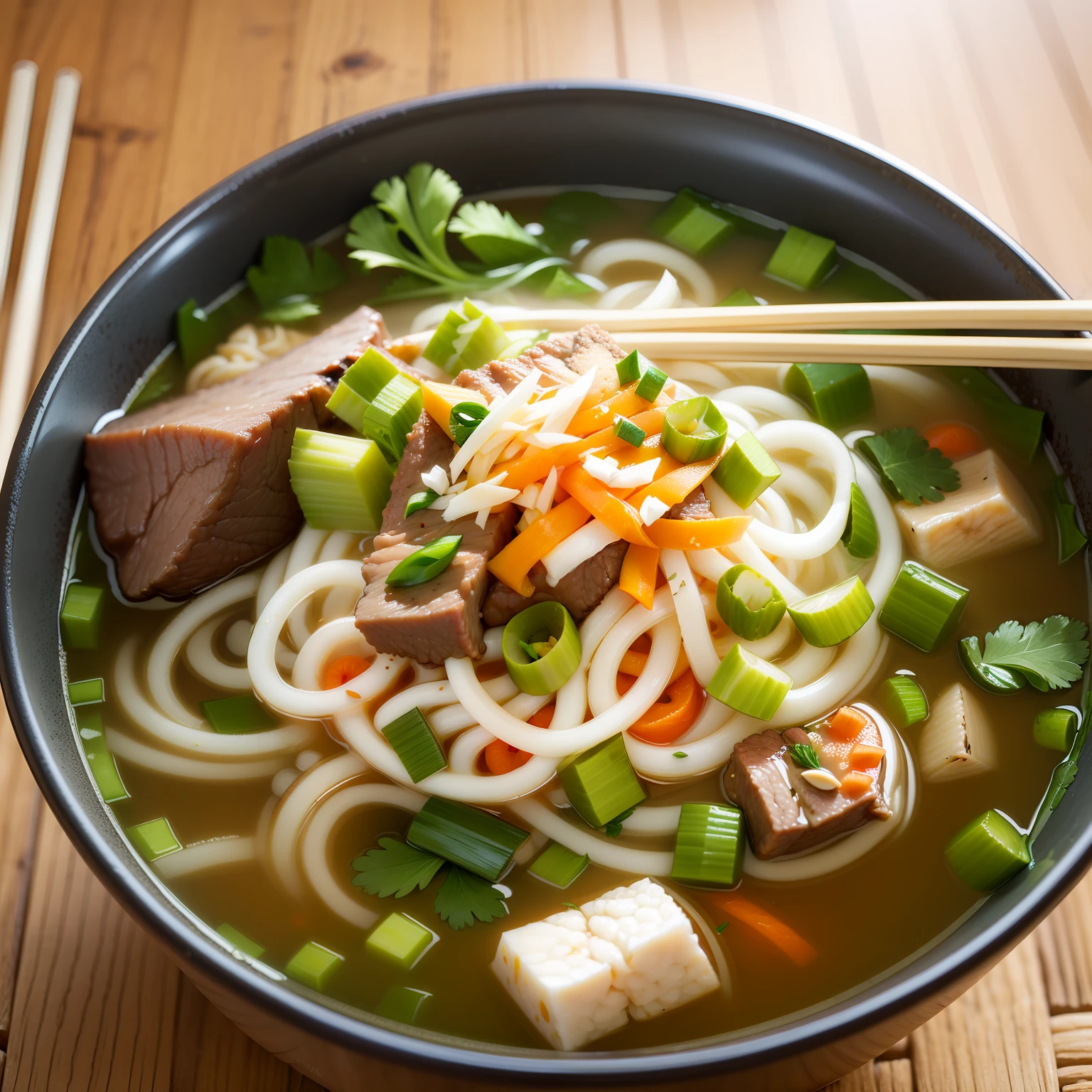 Nam Dinh beef noodle soup with bean sprouts, green onions