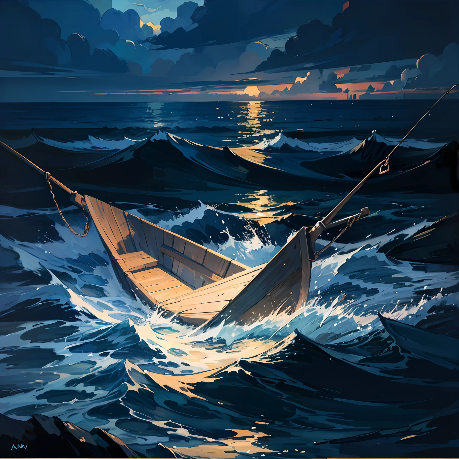 Acrylic painting, Van Gogh style, sea, fish. --auto