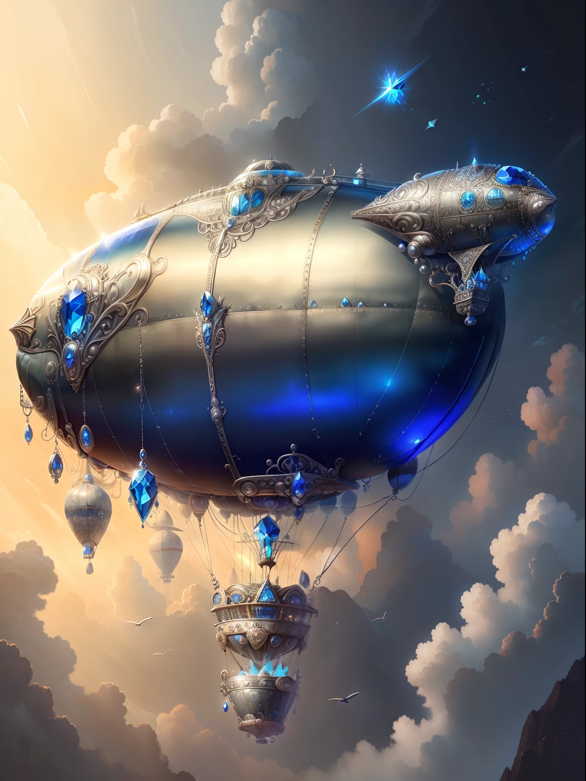 SilverSapphireAI dirigible, intricate, masterpiece