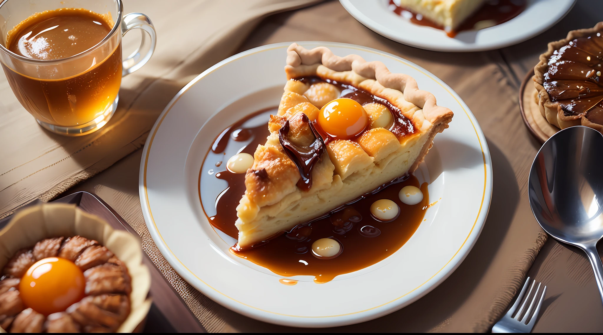 Masterpiece, full image follows the golden section principle, precise focus, Portuguese egg tart, placed on a white plate, dog next to it, animation, high quality, high resolution, steam, full of detail, accurate focus, commercial photography, natural light --auto --s2
