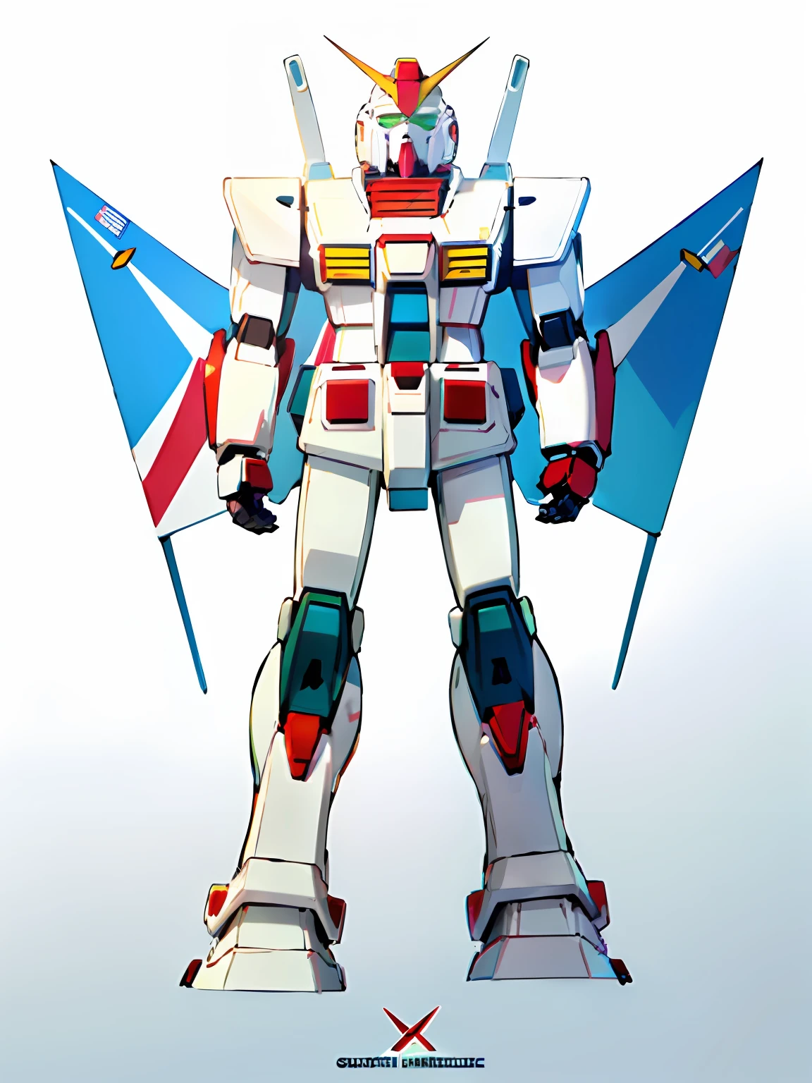 a drawing of a robot with a large body and a large head, clear outfit design, robotech styling, centered full body rear-shot, clean anime outlines, gundam style, sharp lineart, full body concept, gundam is windmill shaped, mobile suit, gundam armor, clean lineart, gundam robot, full - body - front - shot, perfect lineart