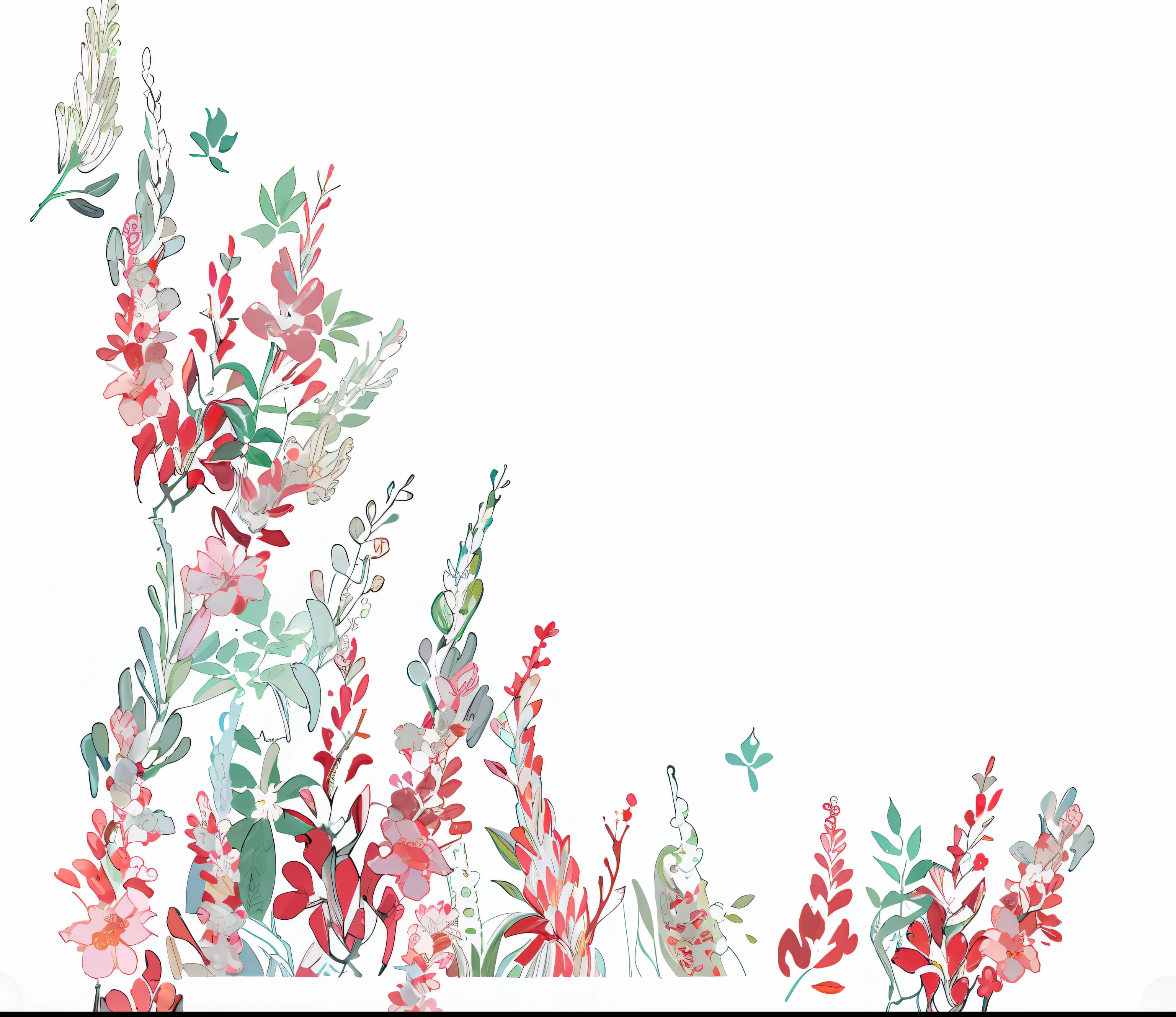 there is a picture of a flower arrangement with red flowers, botanical background, green and red plants, red blooming flowers, fine background proportionate, floral painted backdrop, flower background, japanese related with flowers, red flowers, floral environment, stylized border, flowers and foliage, floral background, delicate garden on paper, chinese watercolor style, white border and background