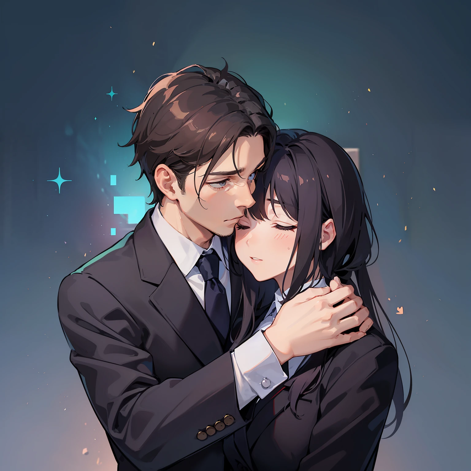 (A Man in a Suit 1.7)
(Wrapping his arms around a woman 1.8)
(Emoji 1.9)