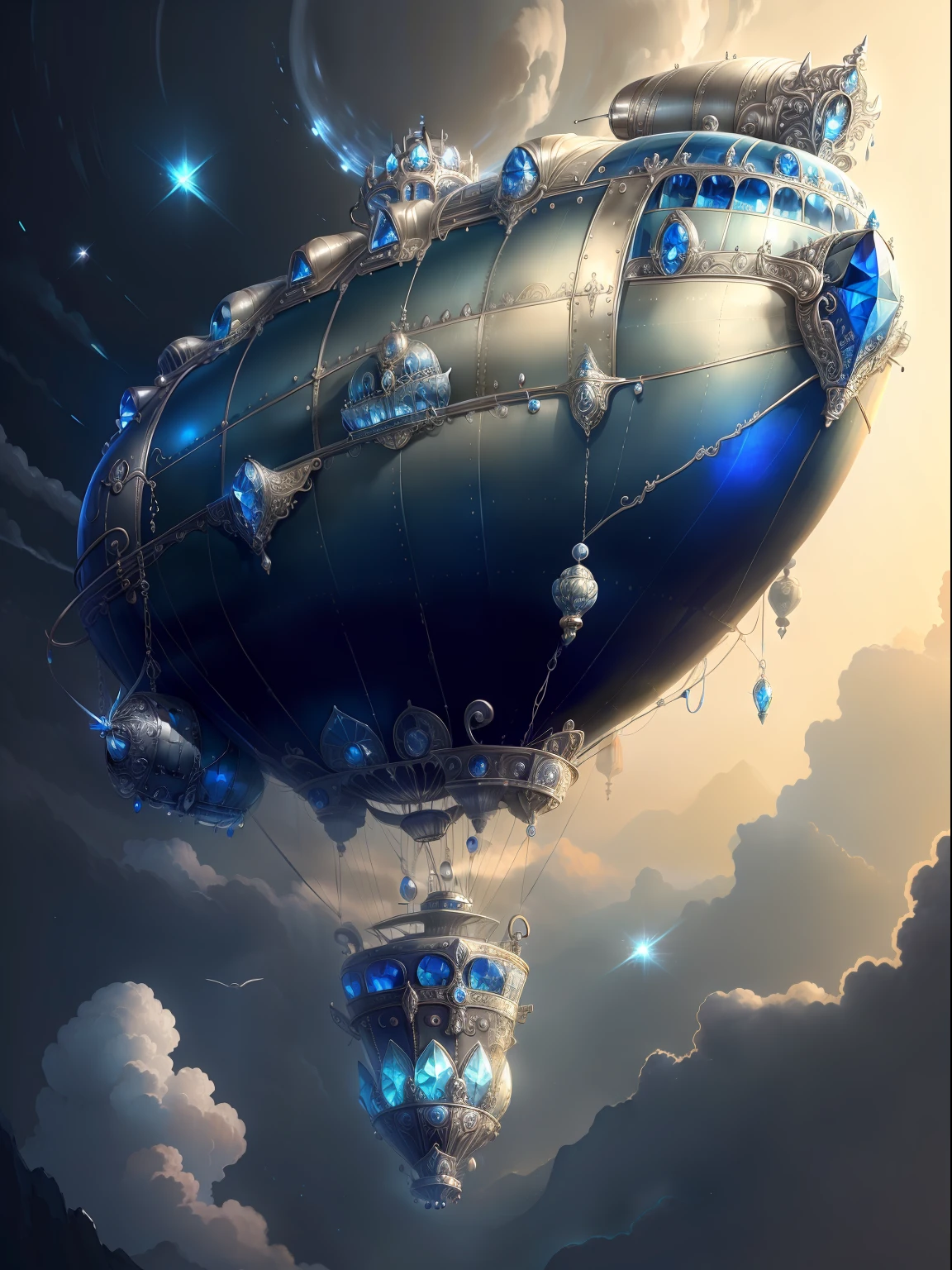 SilverSapphireAI dirigible, intricate, masterpiece