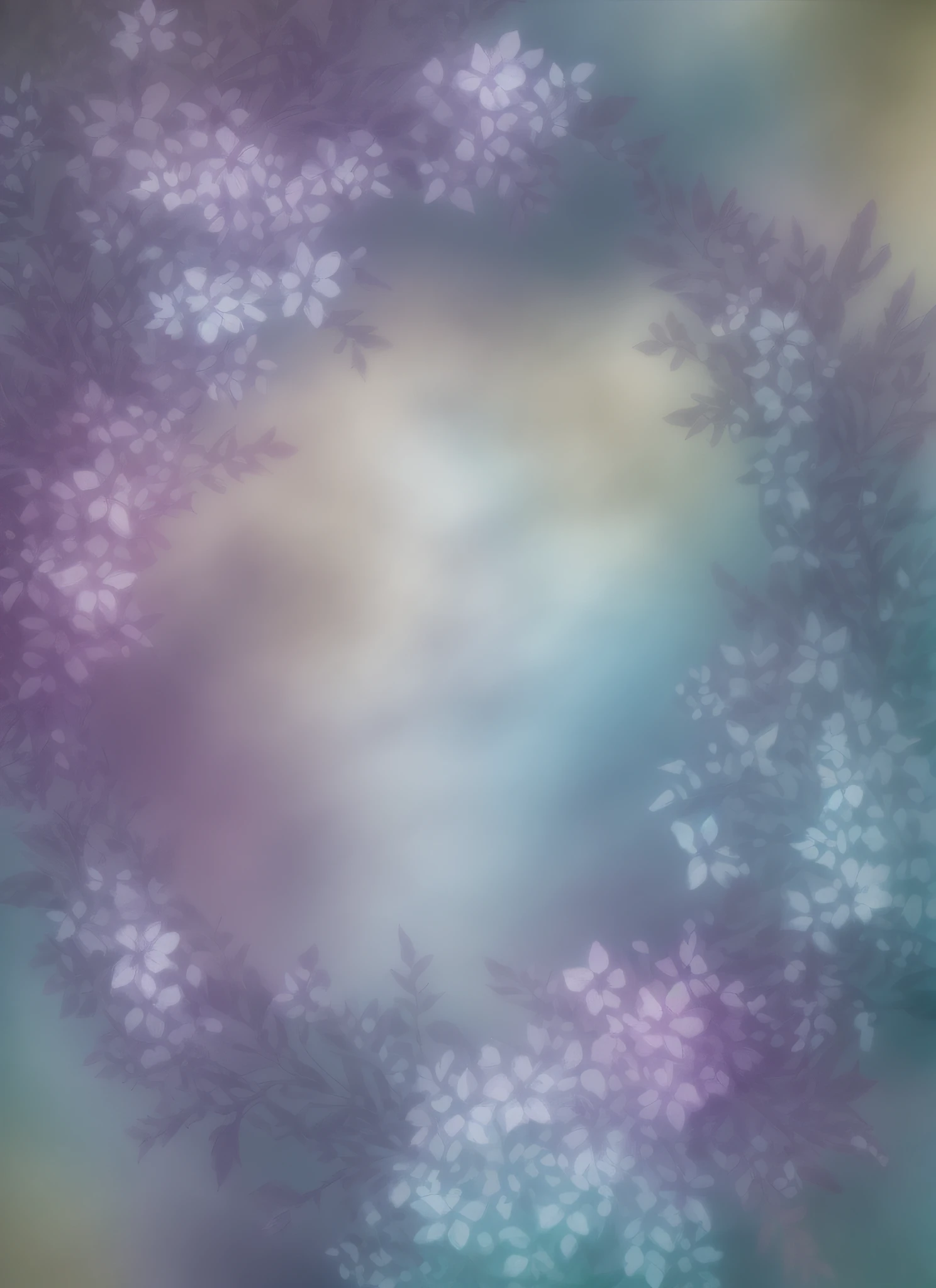 painting of a wreath of purple and blue flowers with a white circle, dreamy floral background, soft digital painting, floral painted backdrop, pastel flowery background, pastel background, pastel purple background, elegant digital painting, baroque digital painting, background pastel, muted background, watercolor digital painting, pastel style painting, in stunning digital paint, ethereal background, a digital painting, beautiful digital painting --auto