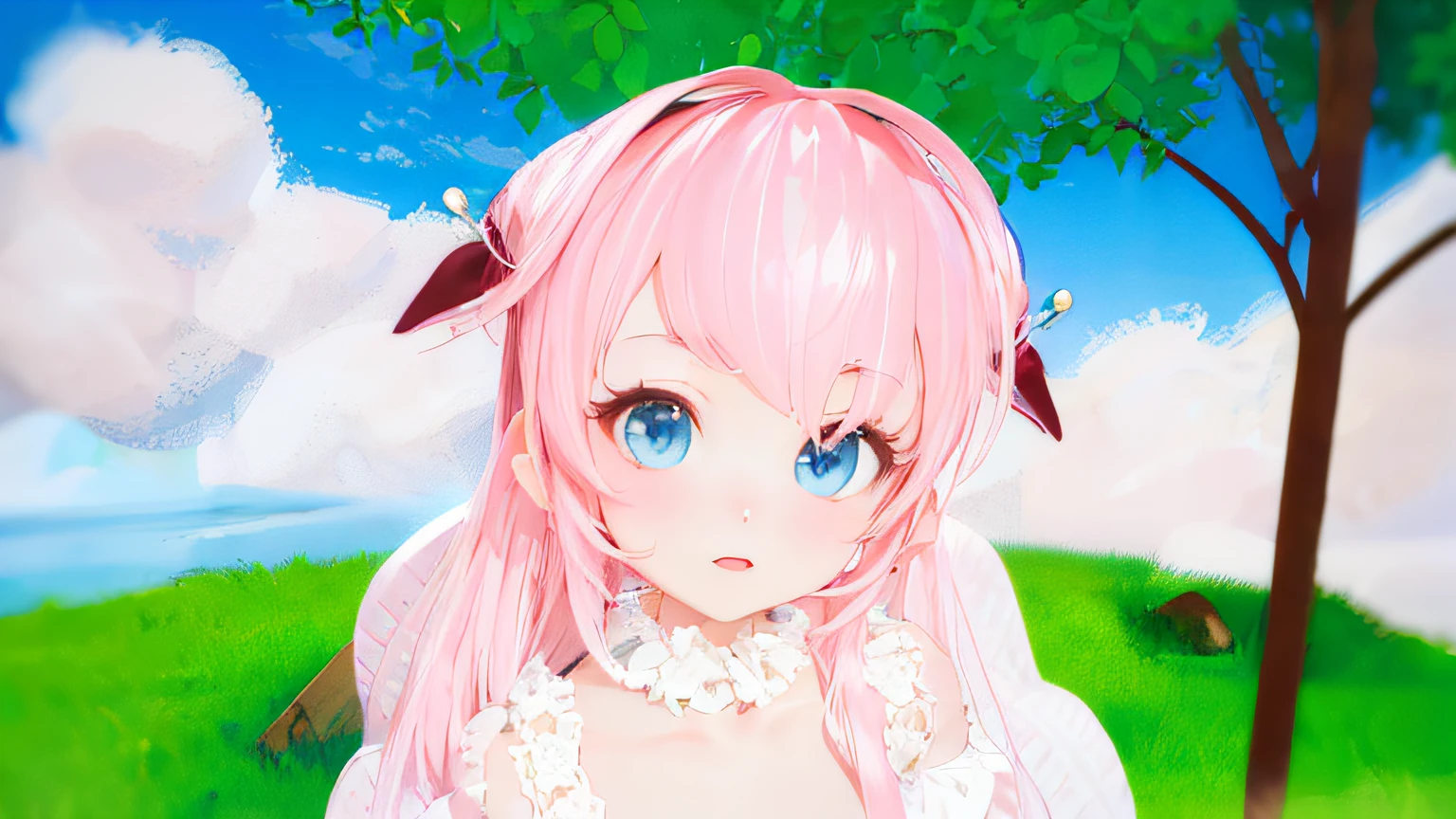 anime girl with pink hair and blue eyes in a field, pink twintail hair and cyan eyes, render of a cute 3d anime girl, anime styled 3d, anime stylized, stylized anime, detailed anime soft face, , anime style. 8k, kawaii realistic portrait, realistic anime 3 d style, my dress up darling anime --auto