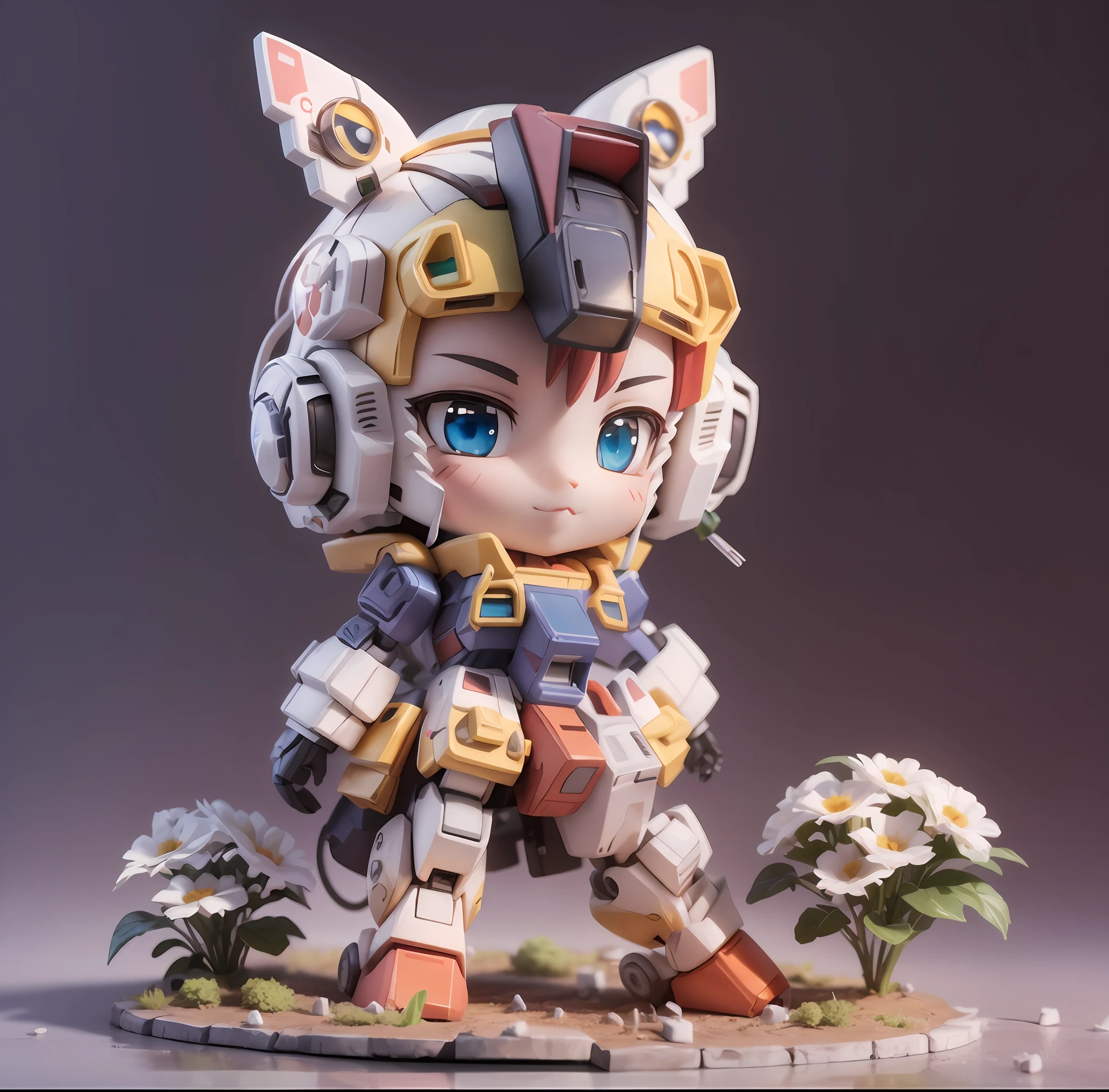 a close up of a toy figure of a cat with a gun, anime robotic mixed with organic, highly detailed and colored, rendered in redshift, highly detailed toy, fully robotic!! catgirl, super highly detailed, female mecha, ferra white mecha, nendoroid 3 d, anime highly detailed, anime styled 3d, super detailed render