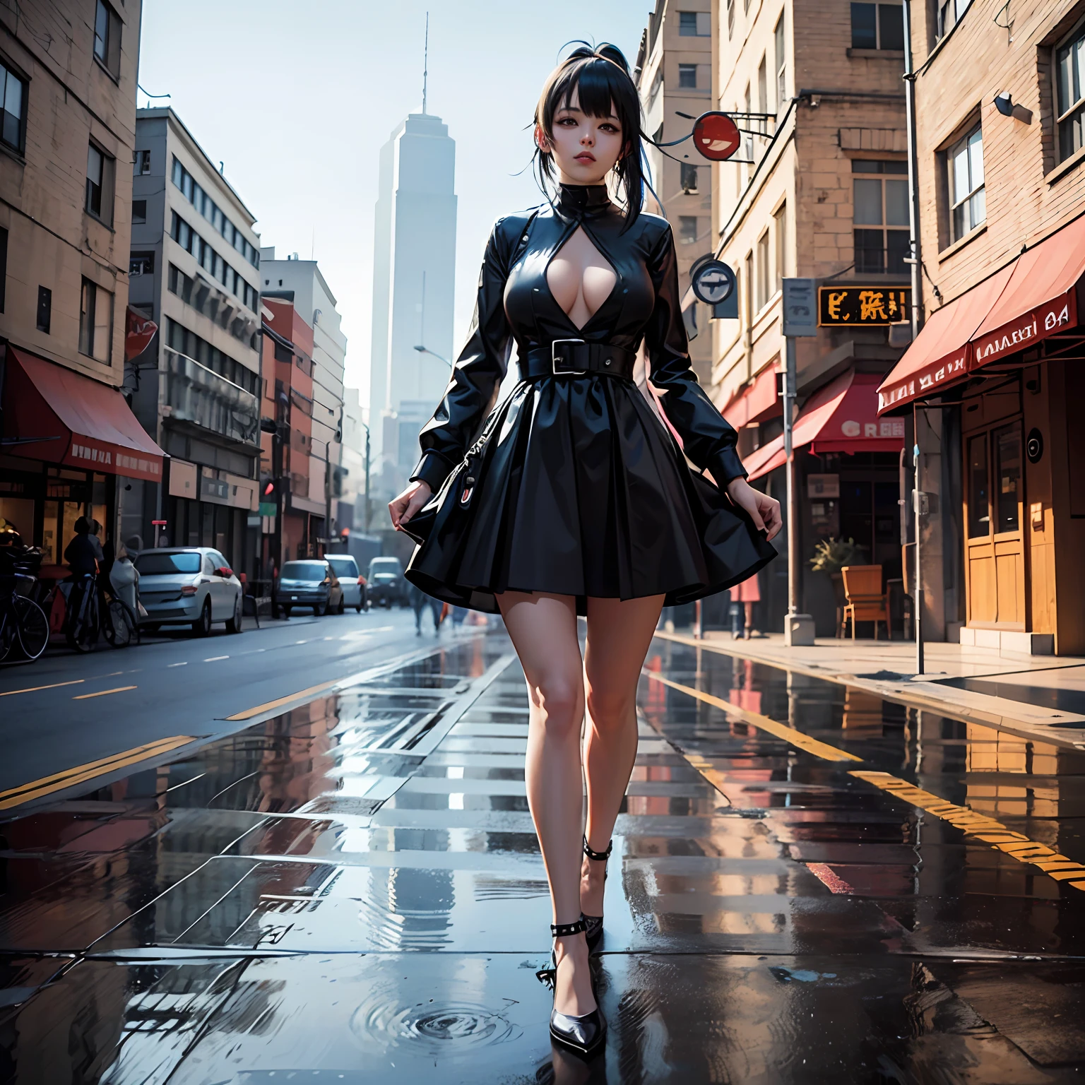 A teenage girl walking down the street in a newly bought dress, surreal anime, seductive anime girl, realistic anime 3 D style, anime girl in real life, Oppai cyberpunk, realistic anime girl rendering, 3d anime realistic, realistic perfect body, surreal pictures --auto