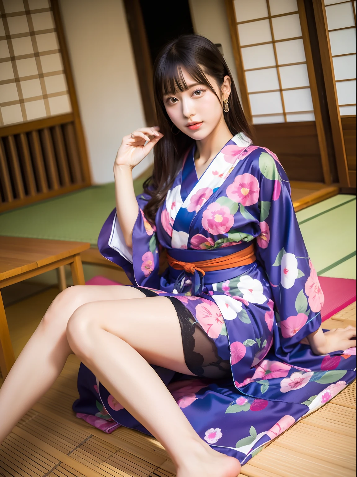 Yukata, Japan summer, beautiful girl, yukata flipped up and thighs can be seen