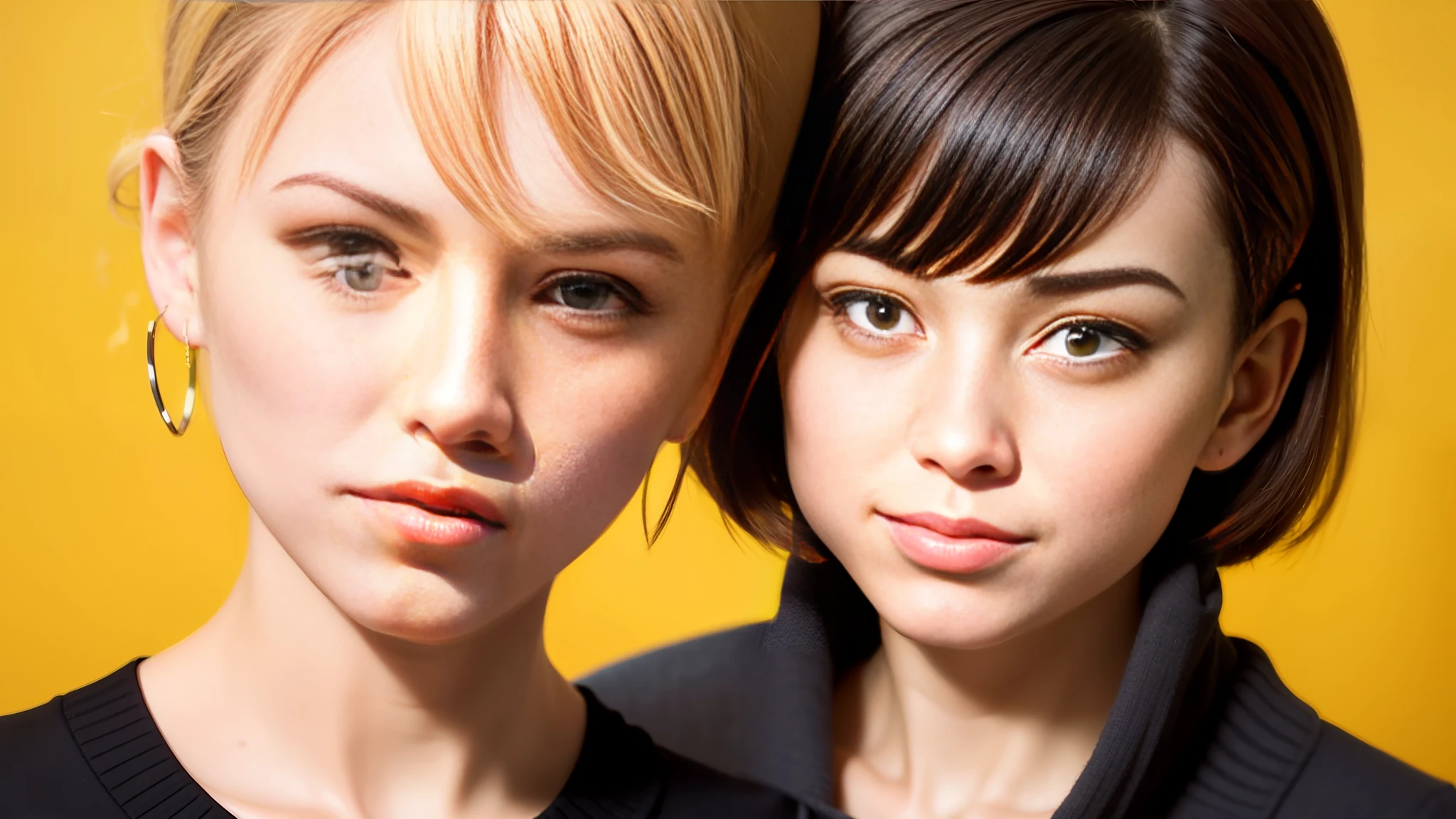(Masterpiece: 1.3), (8k, Photorealistic, RAW Photo, Best Quality: 1.4), (1girl), Beautiful Face, (Realistic Face), (Black Hair, Short Hair: 1.3), Beautiful Hairstyle, Realistic Eyes, Beautiful Detail Eyes, (Realistic Skin), Beautiful Skin, (Sweater), Absurd, Attractive, Ultra High Definition, Ultra Realistic, High Definition, Golden Ratio, Two, Multiple People,