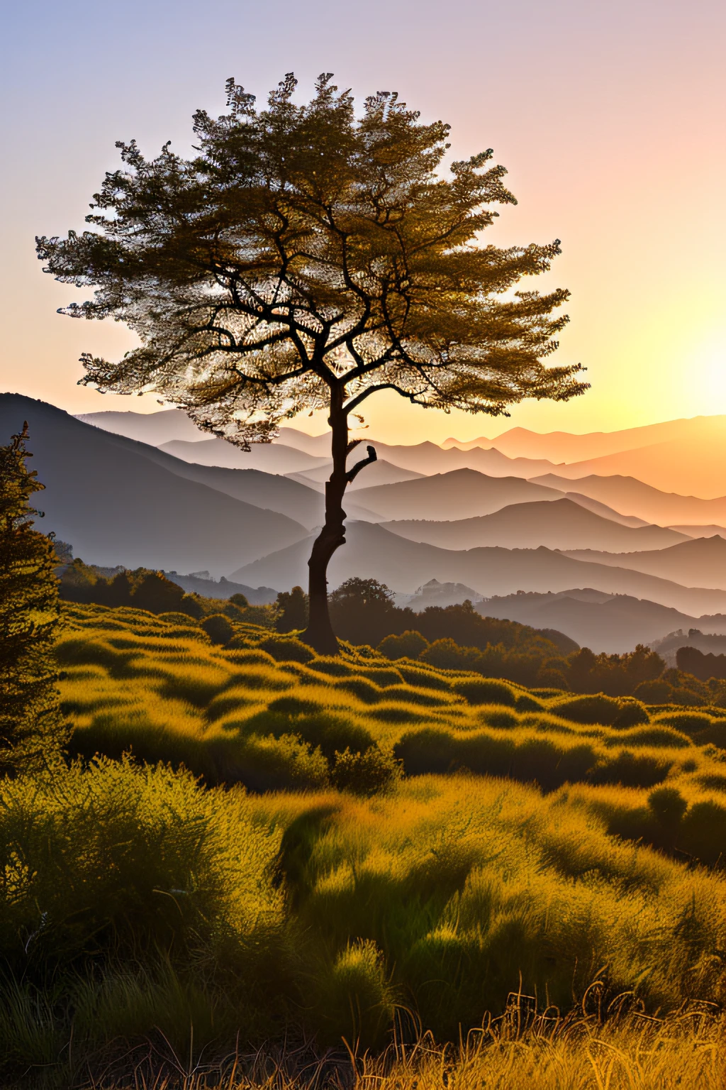 sea, sunrise, Victoria Regia, mountains, trees