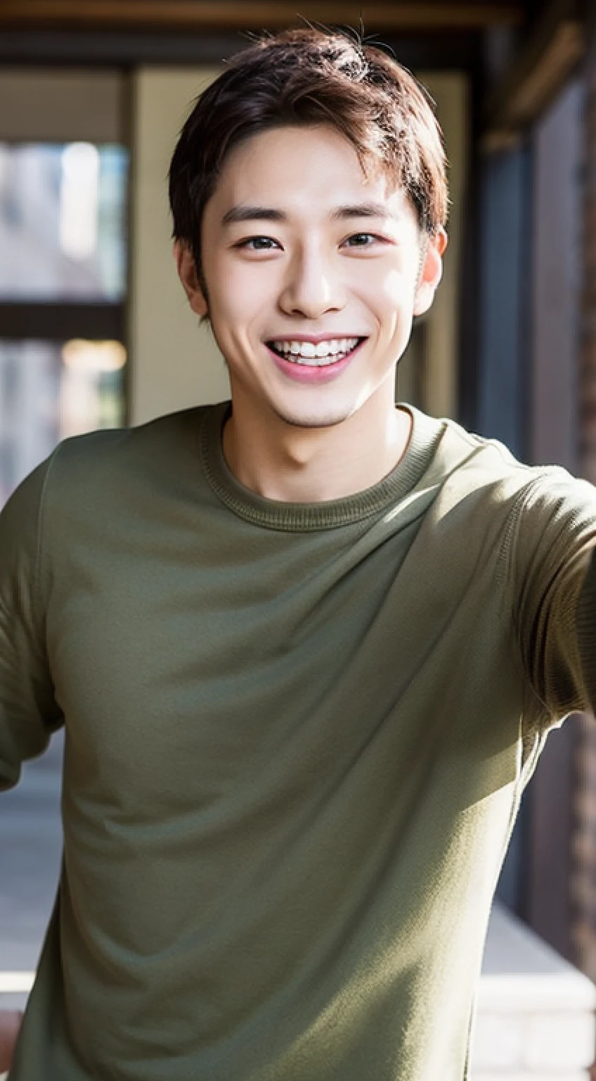 Man about 25 years old, smiling, sharp focus, dynamic pose, cool