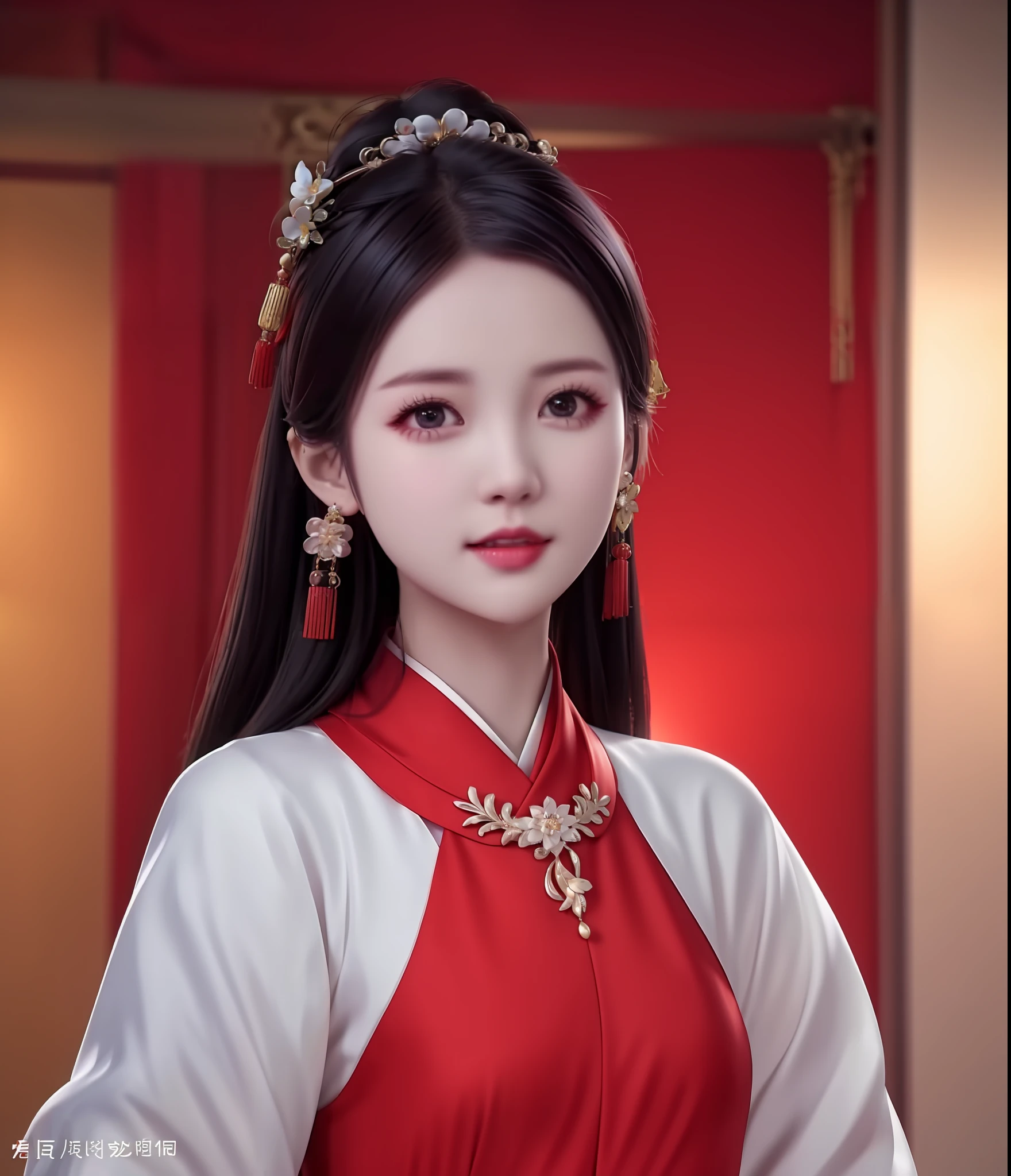 best quality, masterpiece, highres, 1girl, china hanfu,chinese architect background, red scarf, hair ornament,necklace, jewelry,Beautiful face,upon_body, tyndall effect,photorealistic, dark studio, rim lighting, two tone lighting,(high detailed skin:1.2), 8k uhd, dslr, soft lighting, high quality, volumetric lighting, candid, Photograph, high resolution, 4k, 8k, Bokeh,red dress girl