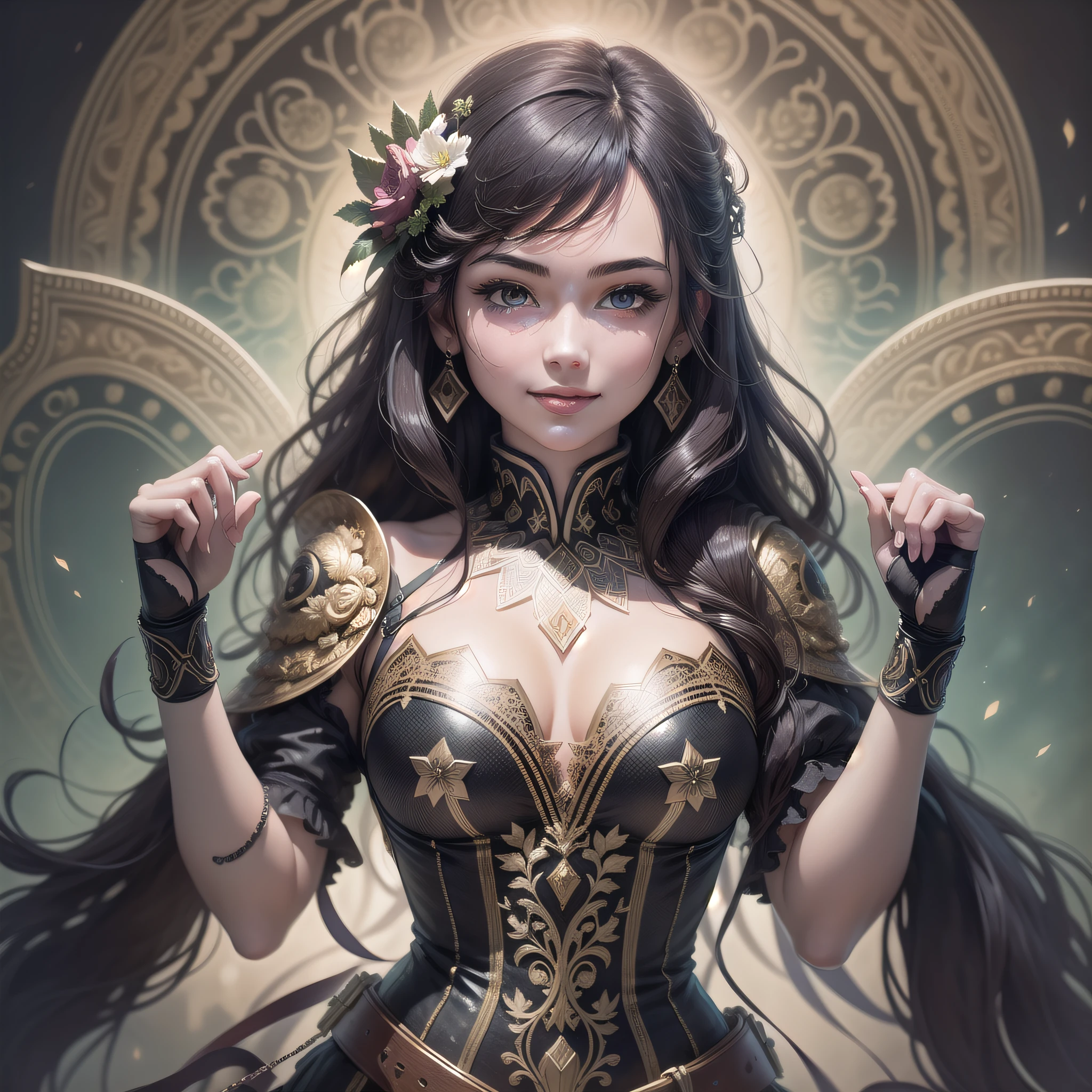 Masterpiece, best quality, young beautiful girl, super detailed, official art, Unity 8k wallpaper, seductive smile, paper cut art, (layered silhouette): 1.2, intricate patterns, exquisite craftsmanship, shadow puppetry, depth and dimension, creativity, expression