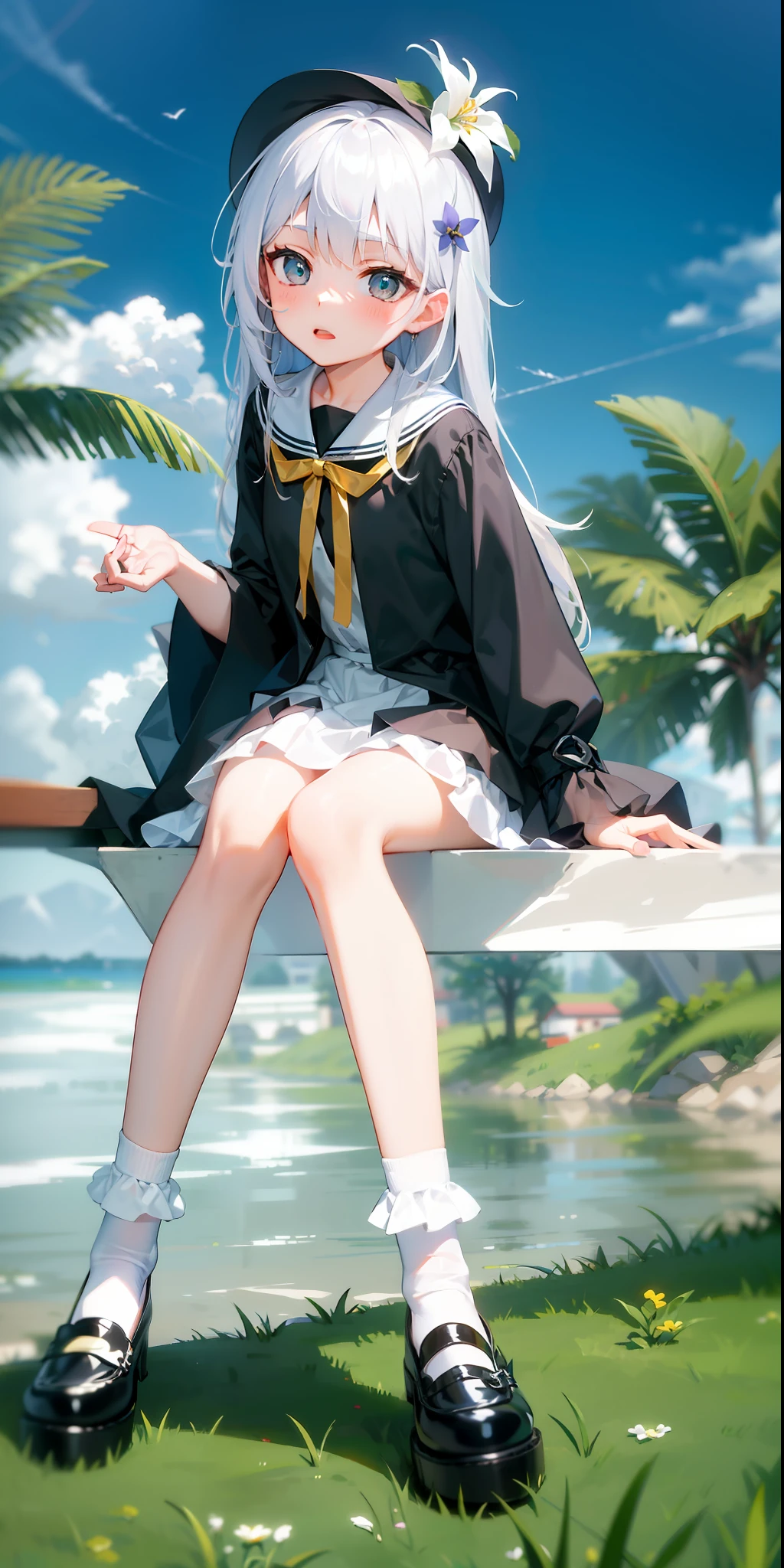 咒语(Prompt): ankle_socks,black_dress,black_footwear,blurry,blurry_foreground,bobby_socks,bush,day,depth_of_field,dress,flower,frilled_skirt,grass,high_heels,loafers,lower_body,mary_janes,multiple_girls,outdoors,plant,shoes,sitting,skirt,socks,tree,white_legwear
Model: 日漫, CFG scale: 7