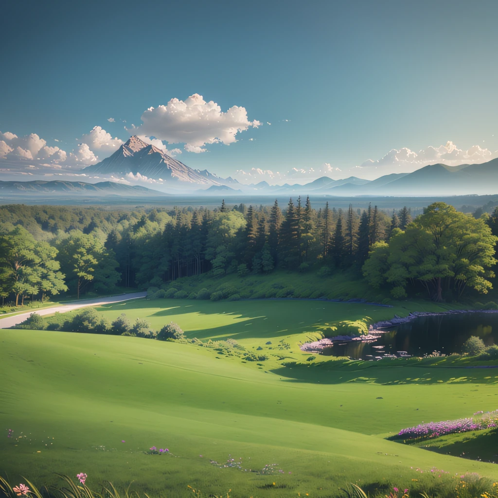 mountain, lawn, sunset, trees --auto