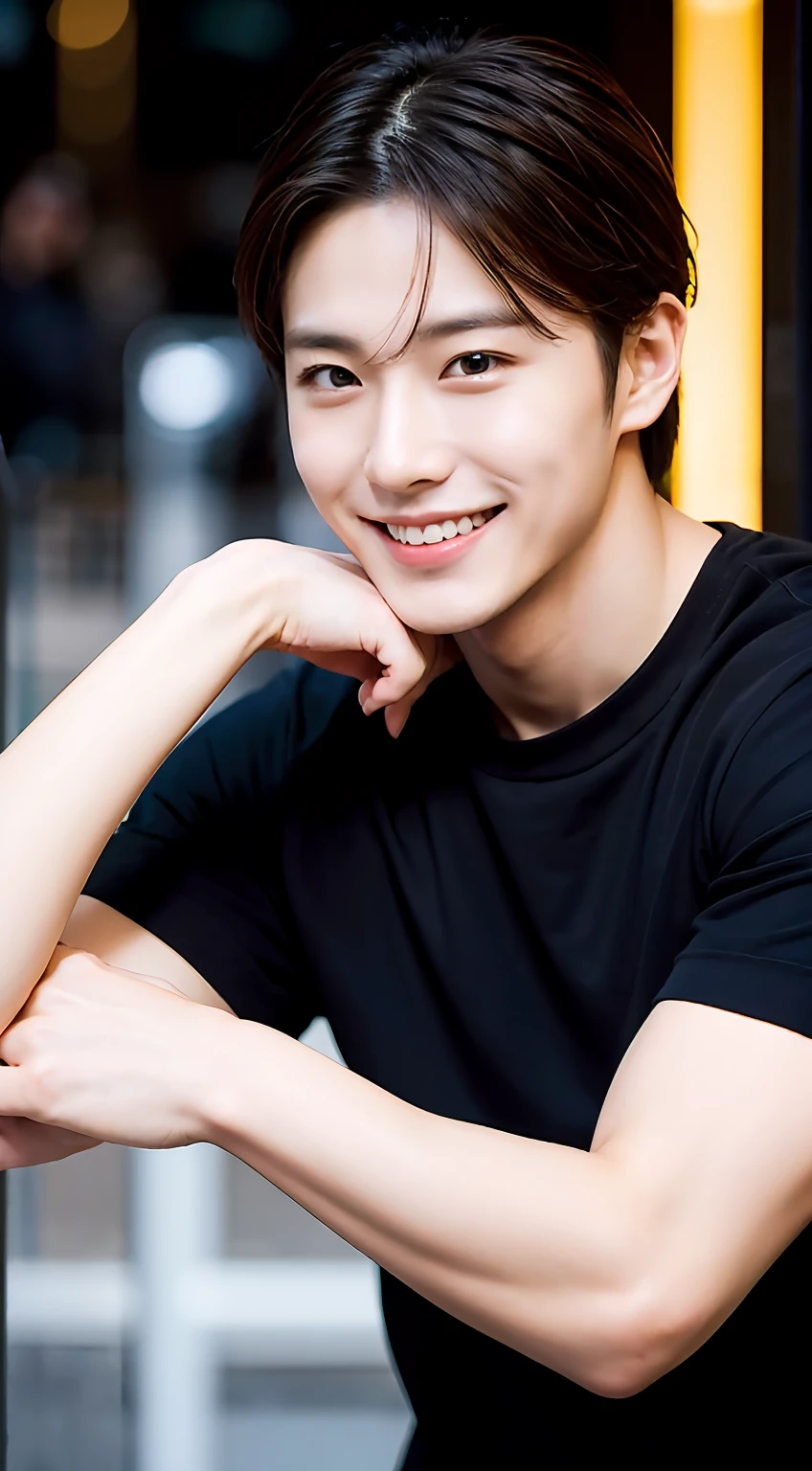 Man about 25 years old, smile, sharp focus, dynamic pose, cool, dynamic pose,