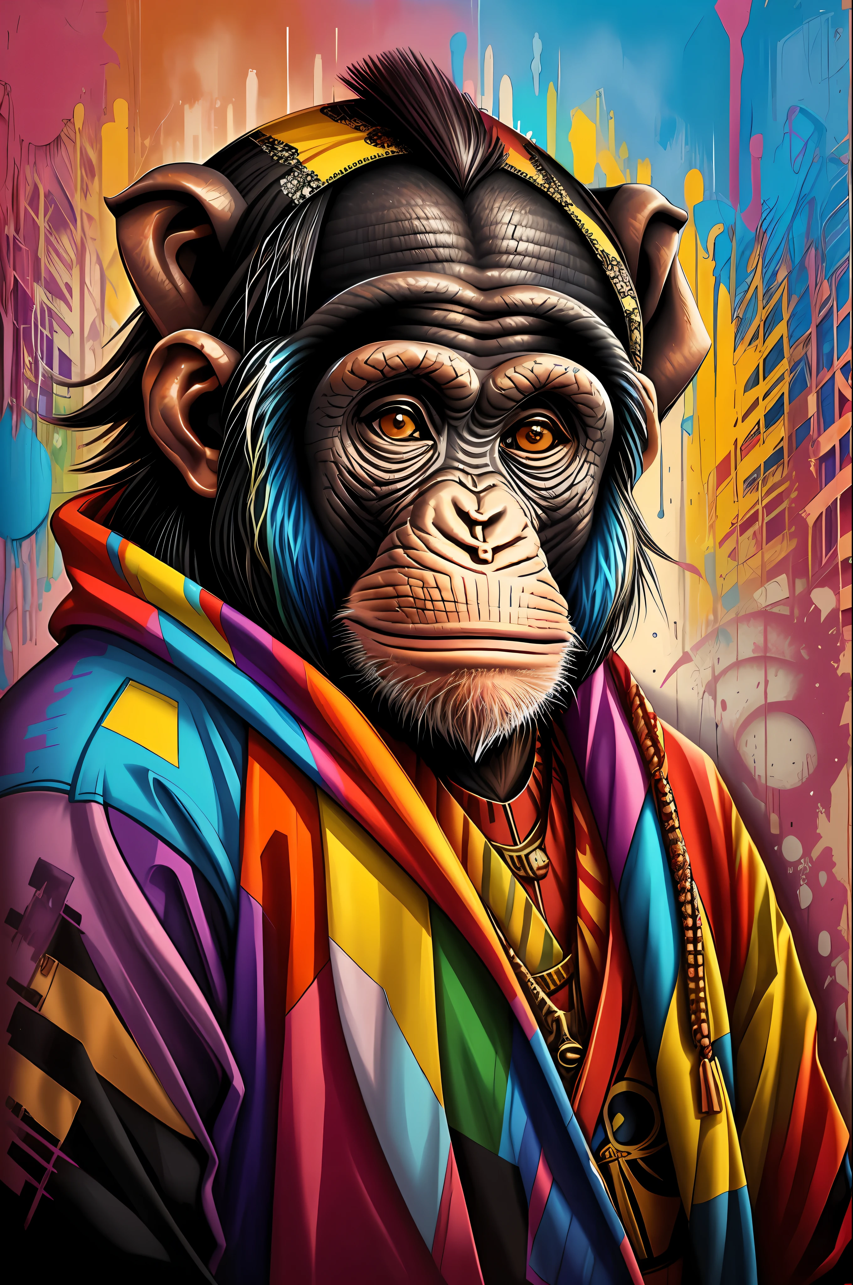(Chimpanzee ), Eduardo Kobra padding , wall PORTRAIT multidimensional geometric, art, chibi,
yang08k, beautiful, colorful,
masterpieces, top quality, best quality, official art, beautiful and aesthetic,