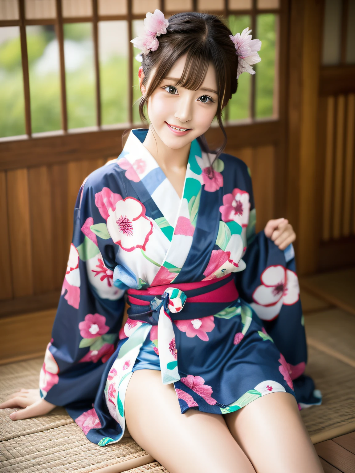 Yukata, Japan summer, beautiful girl, yukata flipped up and thighs can be seen