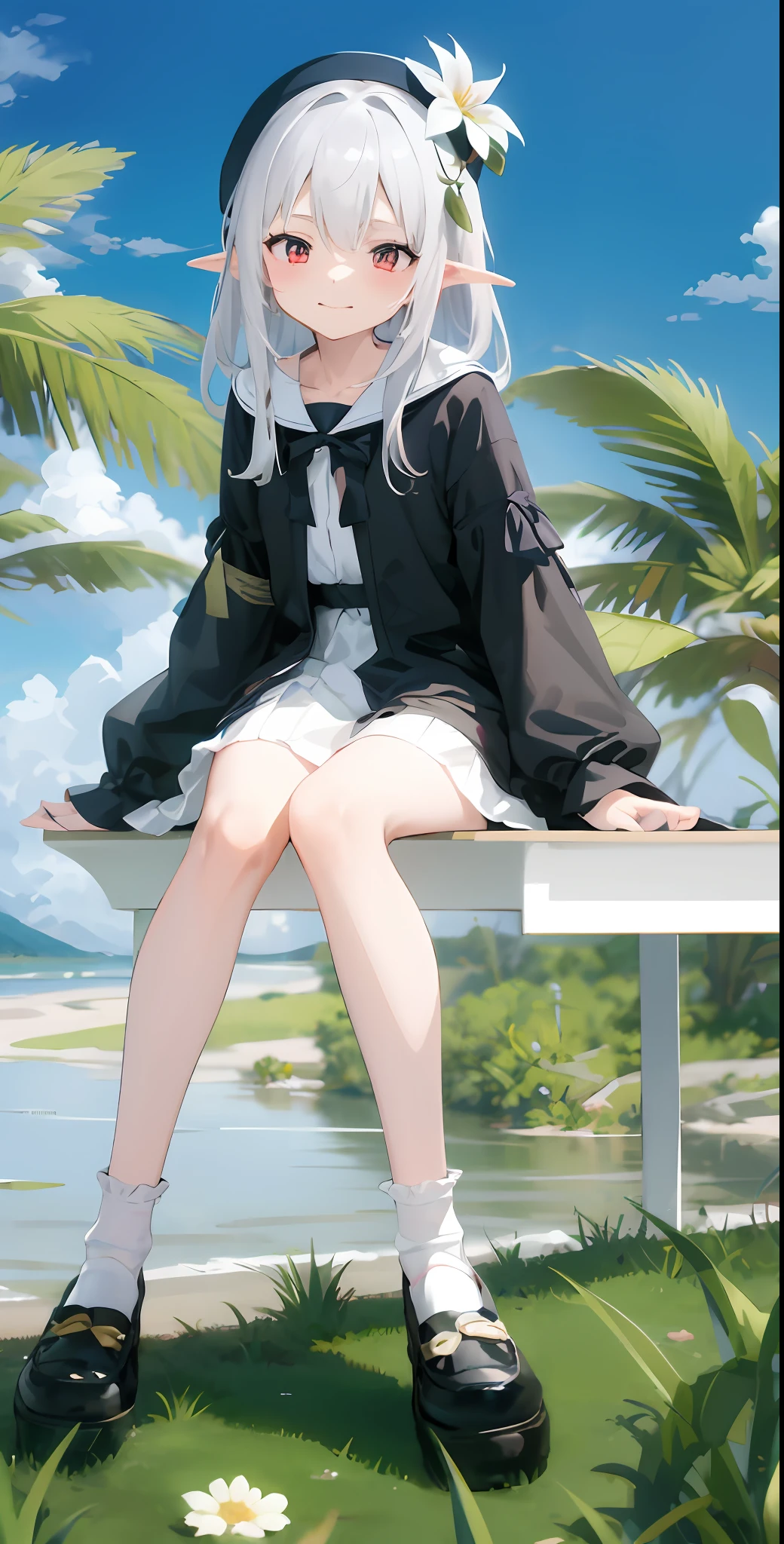 咒语(Prompt): ankle_socks,black_dress,black_footwear,blurry,blurry_foreground,bobby_socks,bush,day,depth_of_field,dress,flower,frilled_skirt,grass,high_heels,loafers,lower_body,mary_janes,multiple_girls,outdoors,plant,shoes,sitting,skirt,socks,tree,white_legwear
Model: 日漫, CFG scale: 7