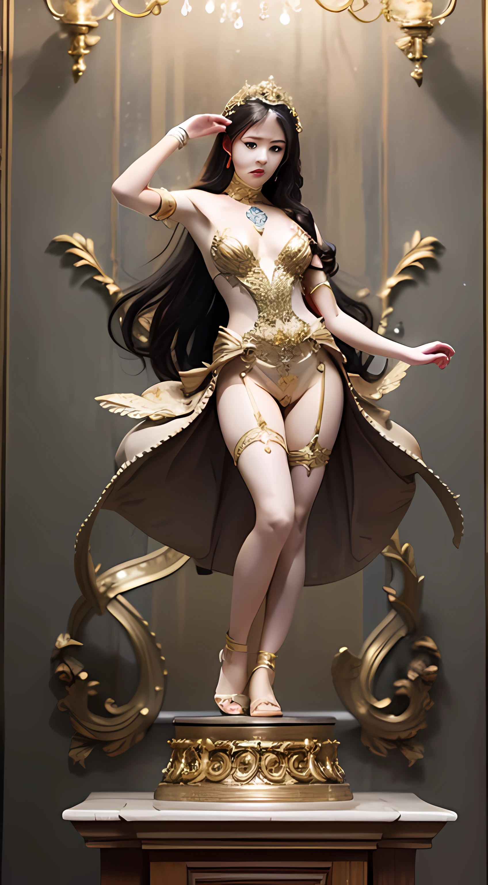 Create a vivid full-body statue of a young Jun Ji Hyun, inspired by the statue of Venus, garter, sock rings, dynamic movements