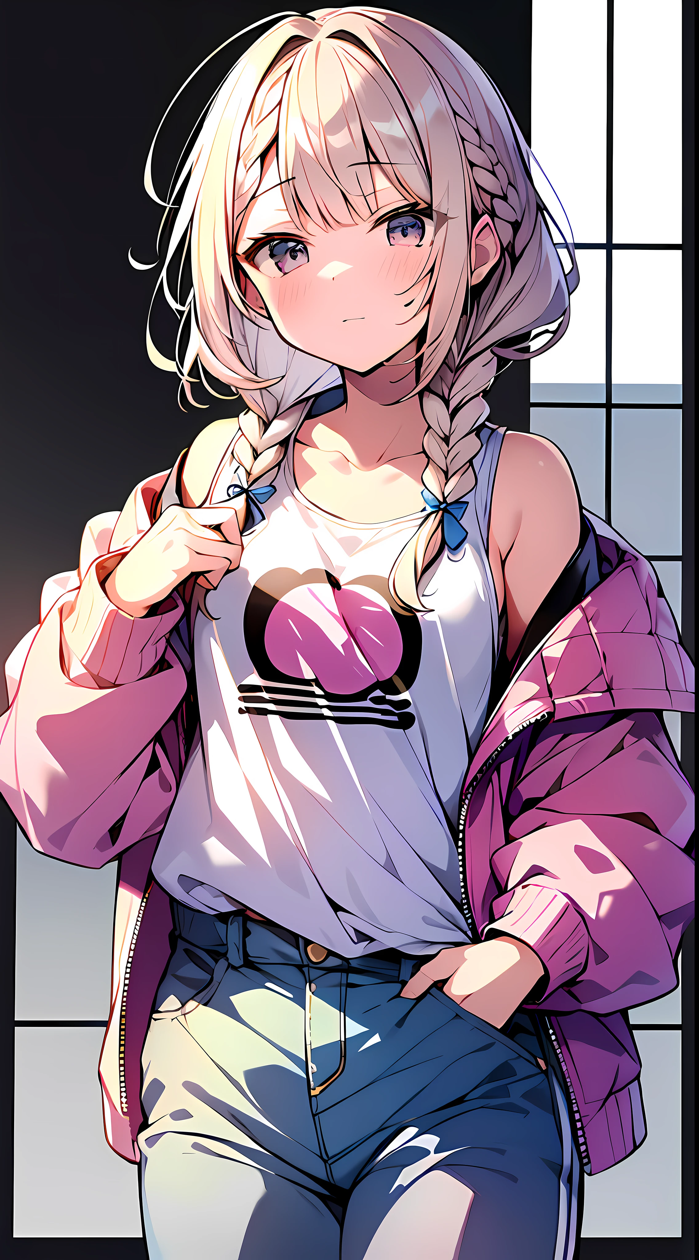 (Incredibly Absurdres Absolutely Resolution: 1.5), Top Quality, Masterpiece, Ultra High Definition, 8k, (Multiple Girls), (Light Colored Jacket, Sneakers, Pants) BREAK Shojo Manga Style, (Loli), Soft Line Art, Digital Enhancement, Shojo Manga Touch, Hairstyle Fax, Environmental Change Scene, Hairstyle Fax, Shojo Mangacore, (((Hair length to shoulder))), (((Short braid))), entangle, beautiful and aesthetic: 1.5, High quality: 1.3