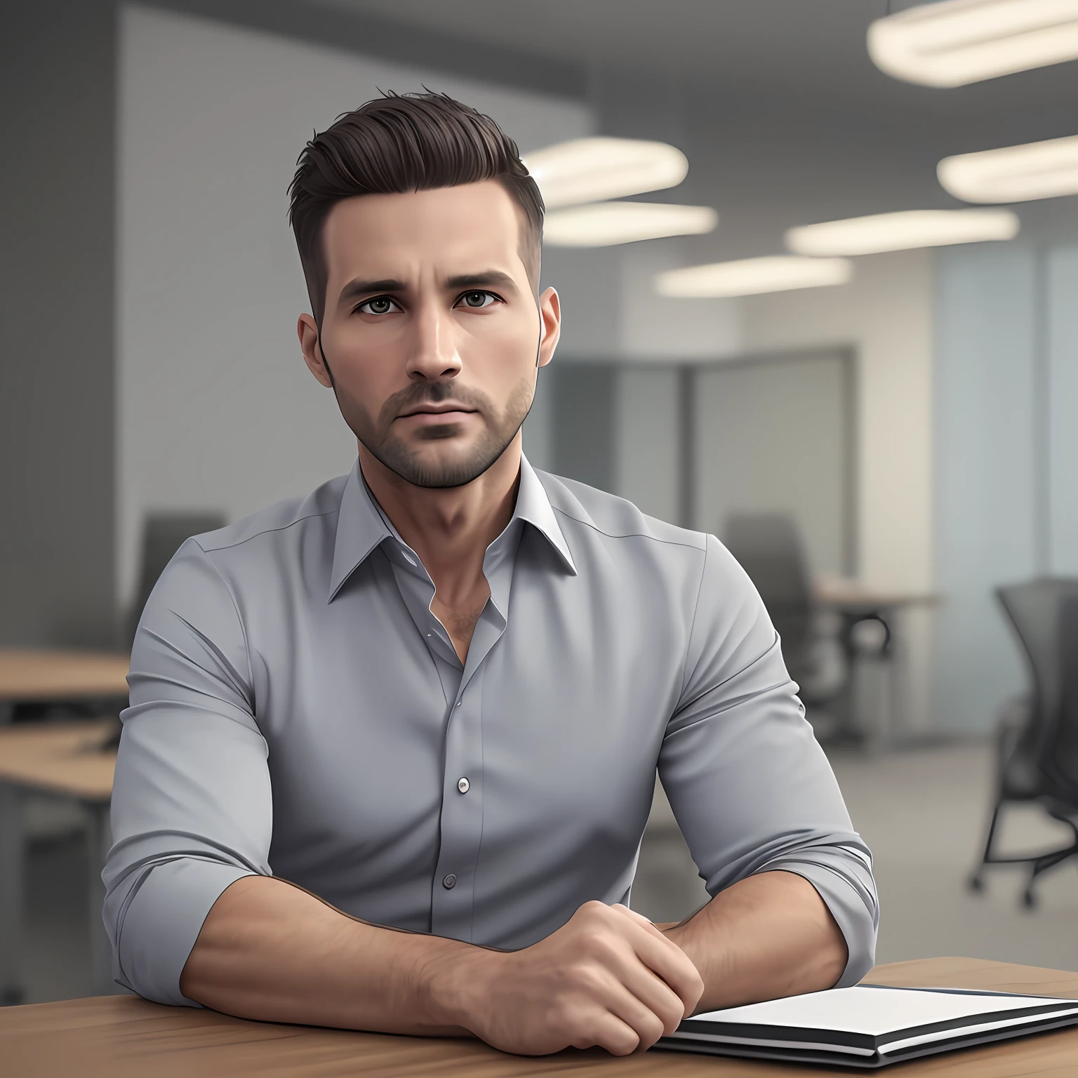 MALE, 30 YEARS OLD, GREY DRESS SHIRT, INSIDE THE OFFICE, (8K, best quality: 1.2), (masterpiece: 1.37), (photo, photorealistic: 1.37), (ultra-high resolution),(high sharpness), detailed face and eyes, Masterpiece, best quality, (highly detailed photo: 1.1) --auto