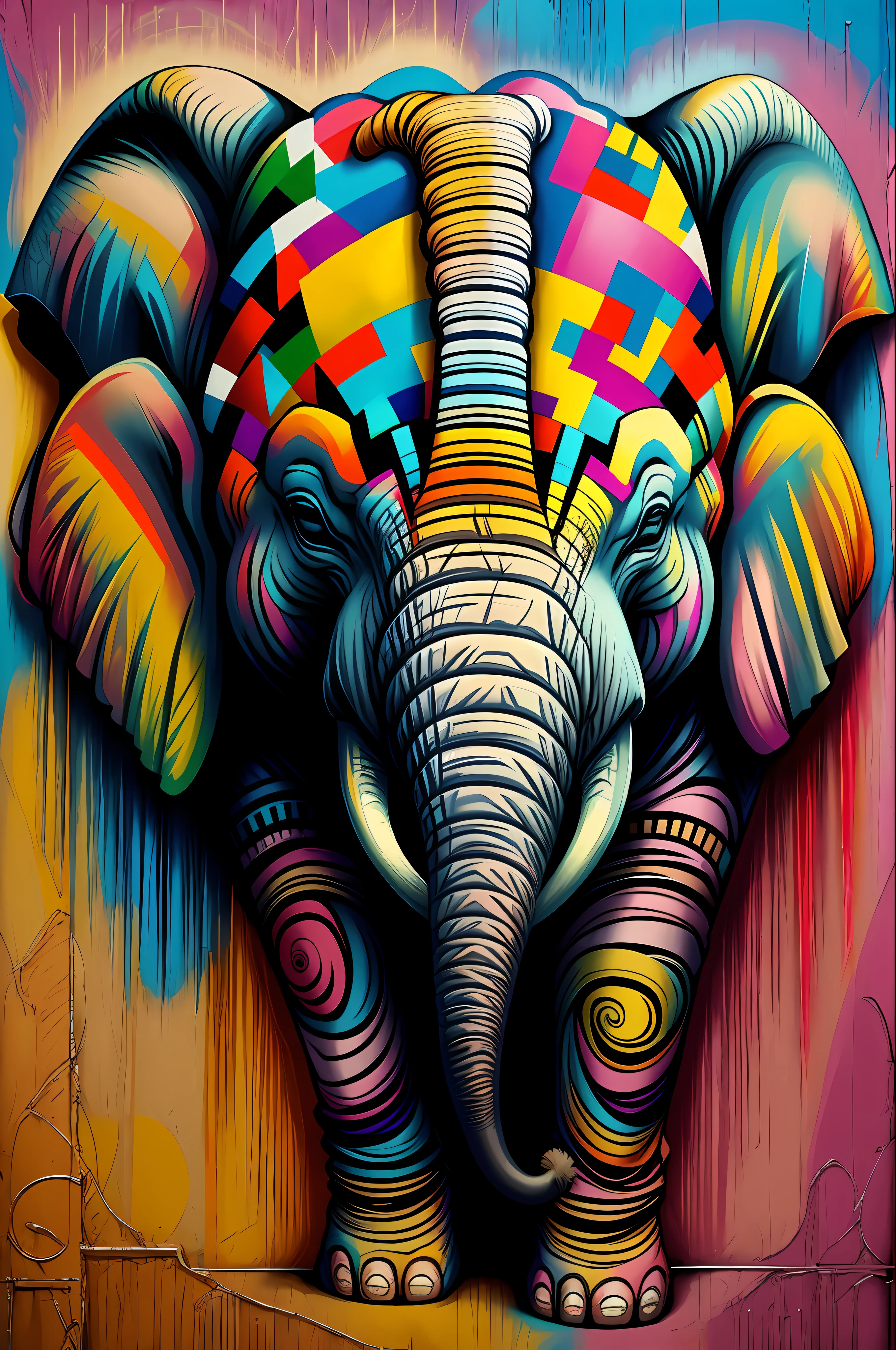 (Elephant), Eduardo Kobra padding ,wall PORTRAIT geometric multidimensional, art, chibi,
yang08k, beautiful, colorful,
masterpieces, top quality, best quality, official art, beautiful and aesthetic,