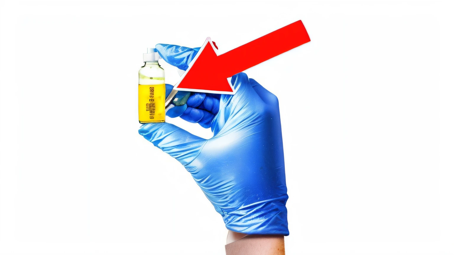 someone is holding a bottle of liquid with a red arrow pointing up, holding a syringe!!, holding syringe, holding a syringe, holding a magic needle, holding flask in hand, remove, sterile, fake, the, shocking, holding a bottle, strange, syringe, corrected hand, scientist, gloves on hands, contain --auto