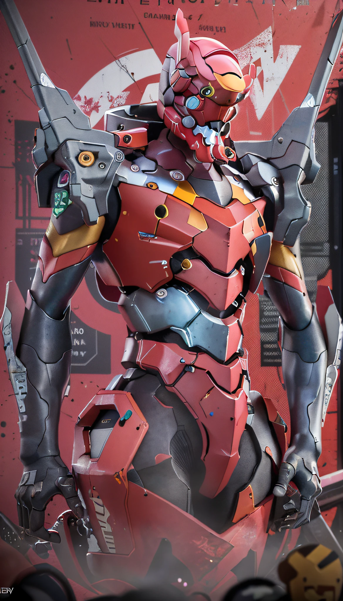 (Eva 02), God Eva, Evangelion Mecha, Science Fiction, Looking at the Audience, 3d Rendering, (Official Art, Best Quality, Masterpiece: 1.2), Illustration, High Resolution, Beautiful Abstract Background, Futurism, Cyberpunk, Intense Angle,