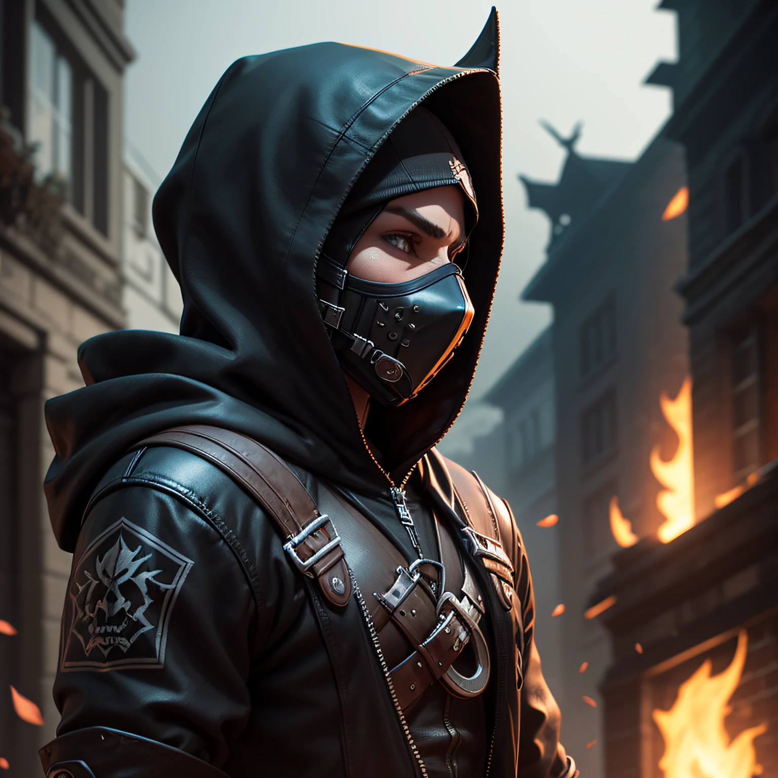 Rogue, Renegade, 3D, Dark Background, Profile, Hood On, Mask On, Diablo Style --auto