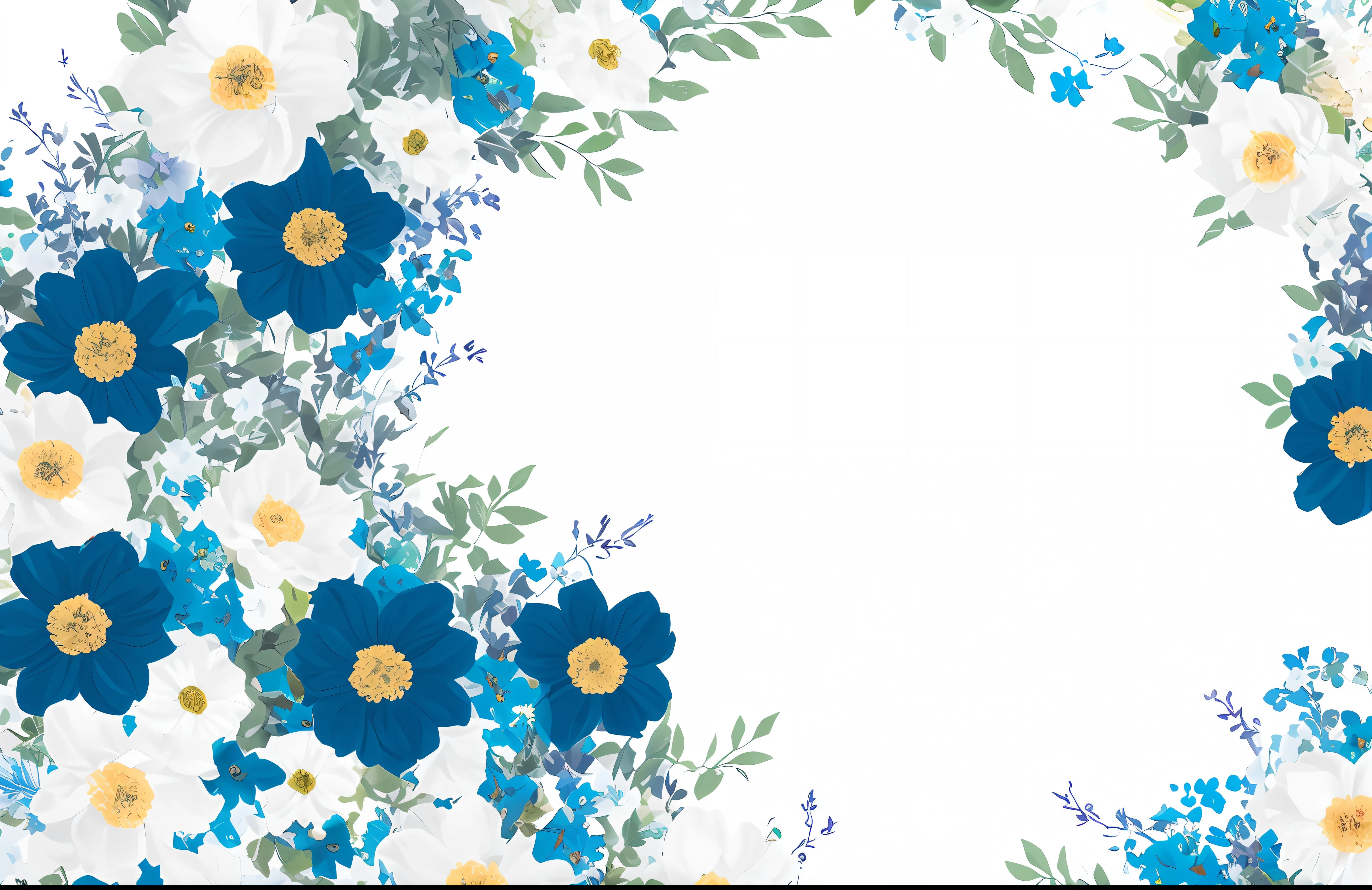 there is a picture of a floral border with blue and white flowers, flower background, white background : 3, floral background, forest with flowers blue, floral wallpaper, background natural flower, with a white background, floral environment, flowery wallpaper, floral painted backdrop, white background!!!!!!!!!!, fine background proportionate, flowery, made of colorful dried flowers