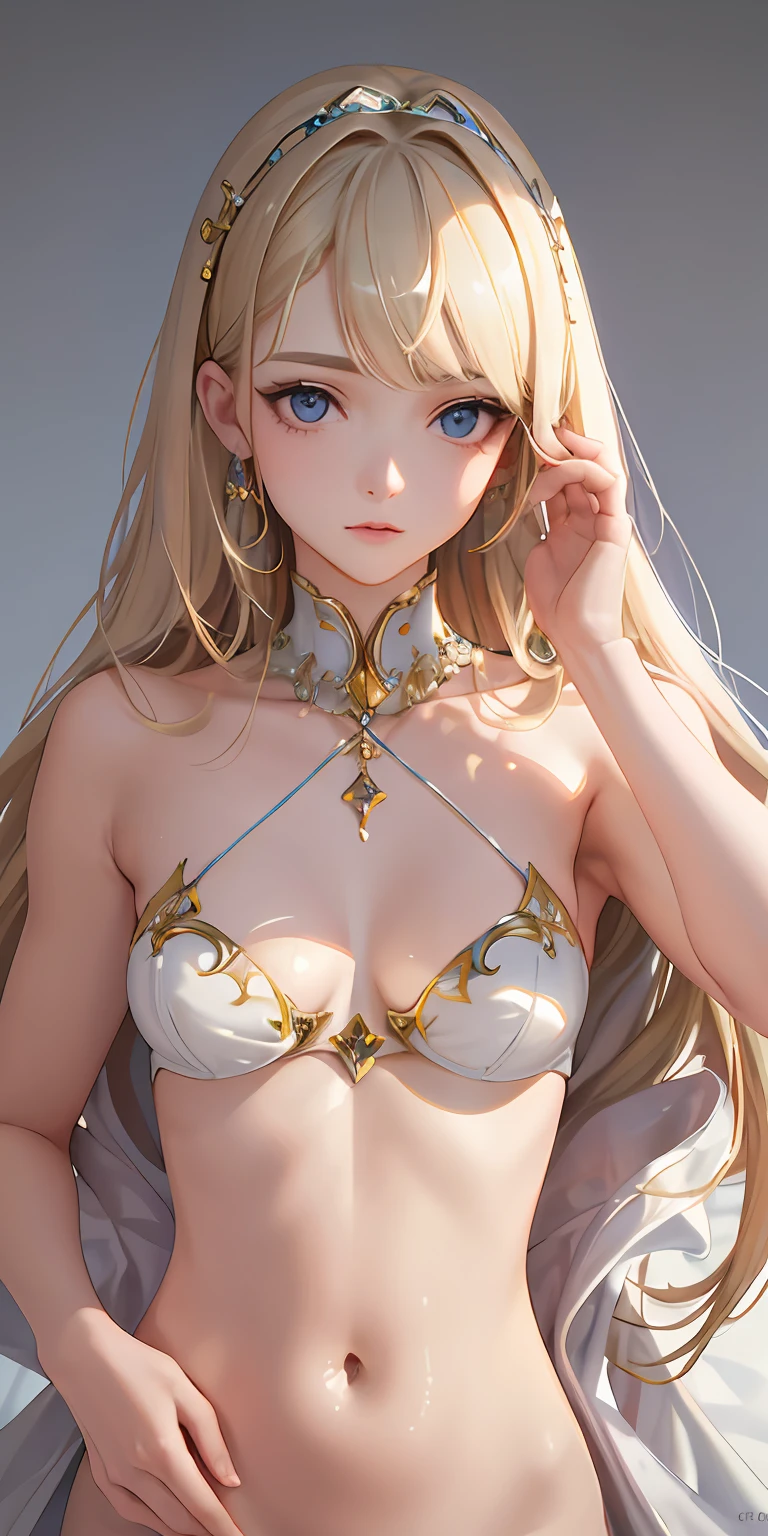 Close-up, girl, transparent gauze, fair and delicate skin, open belly button, briefs, rope panties, lying on your stomach, ((legs apart)), hands open thighs, (tummy tummy), high forked legs, detailed portrayal of chest, bright eyes, thin waist, perfect figure, hazy, (dynamic pose), detailed depiction of legs, camel toe in the middle of the legs, leg details full, (long white hair), eye details full, bright eyes, blue eyes, extreme details, detailed engraving of the picture part, detailed portrayal of hair, highest quality, highest resolution, maximum precision precise perfect human body structure, detailed portrayal of hands, perfect arms, perfect fingers, skin texture, detailed depiction of background, depth of field, light and shadow, super real, super realistic, face shadow, clothes folds, clothes texture strengthening, delicate and beautiful eyes, eye highlights, perfect face, skin smooth, complex, 8K, high quality,